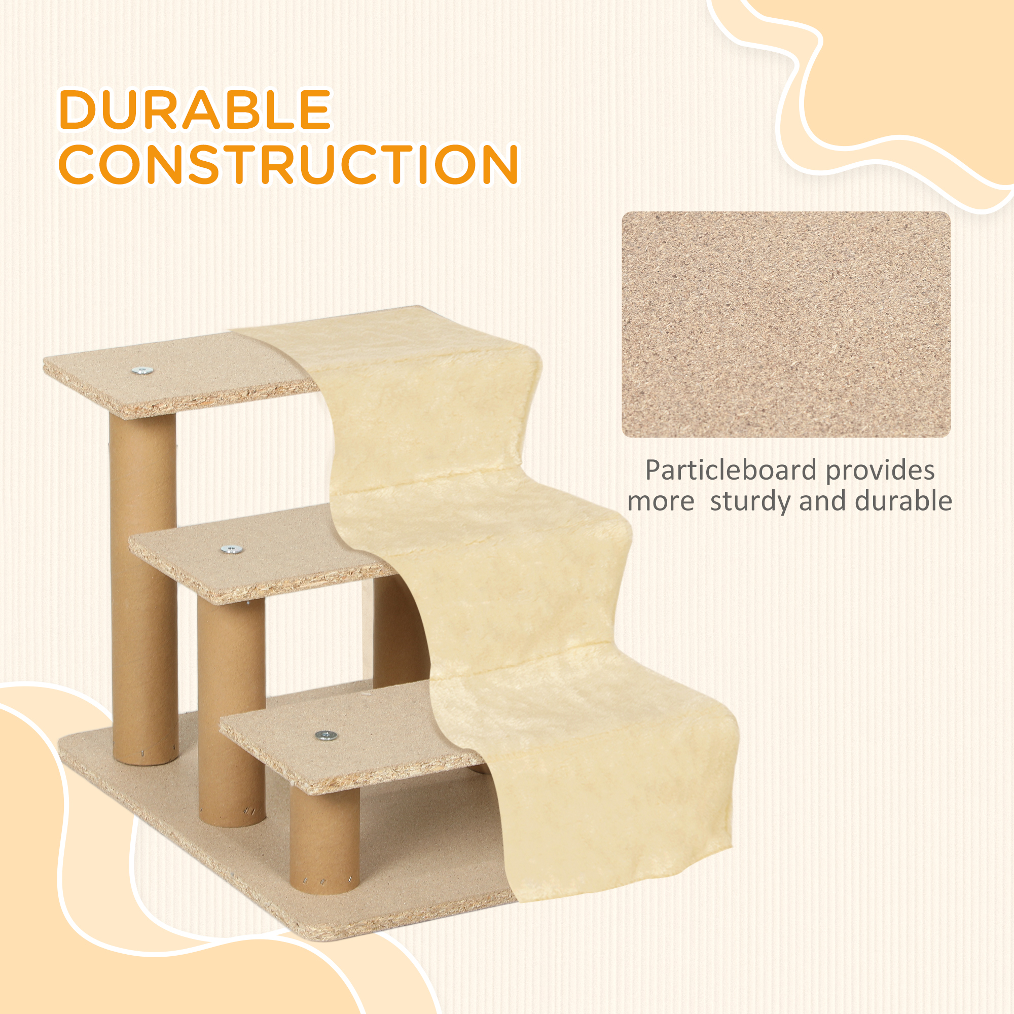Three-Step Dog Stairs,with Washable Plush Cover,for High Bed Sofa,Dog Stairs — image 4