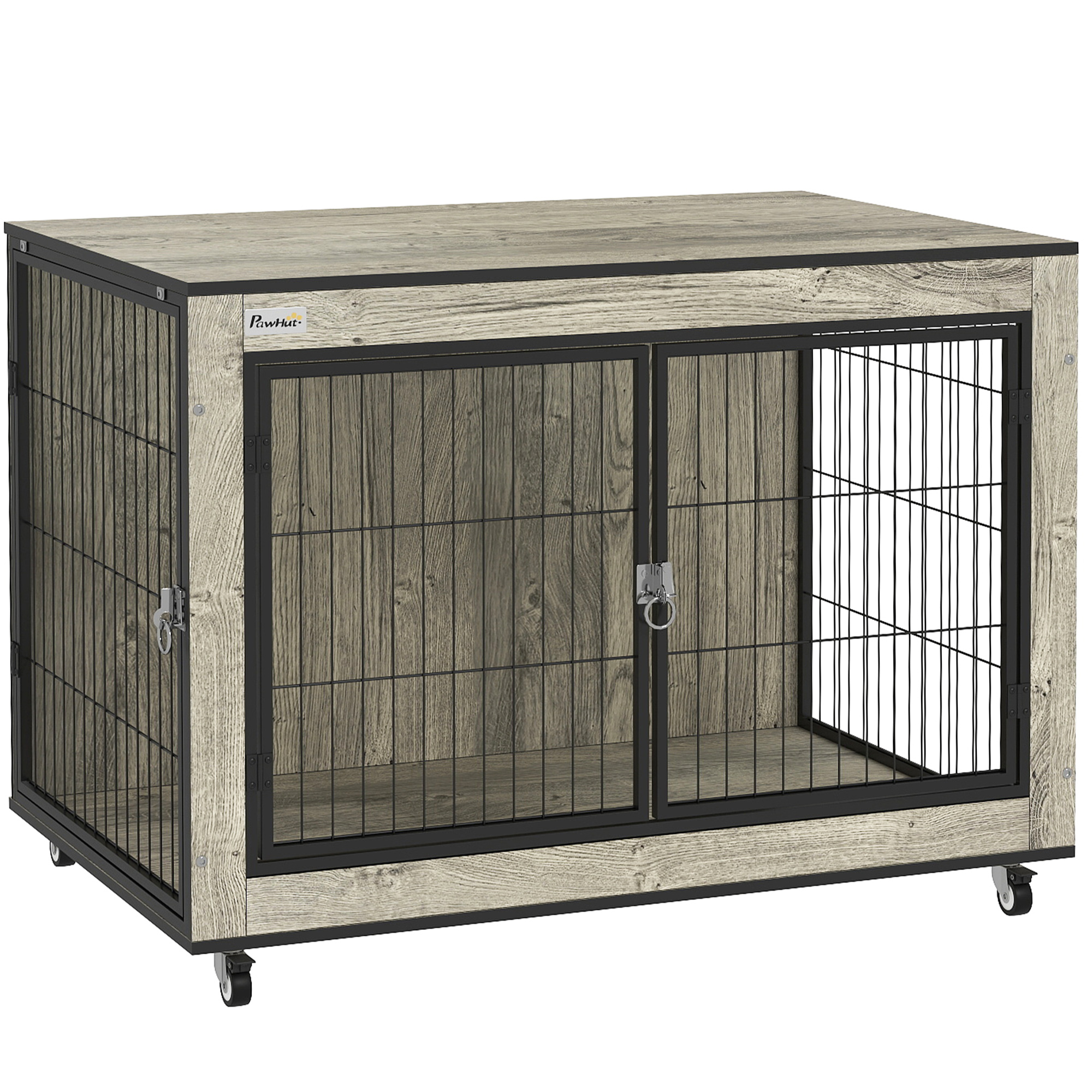 Dog Crate Furniture With Wheels,Double Doors,for Medium Dogs,Grey — image 4
