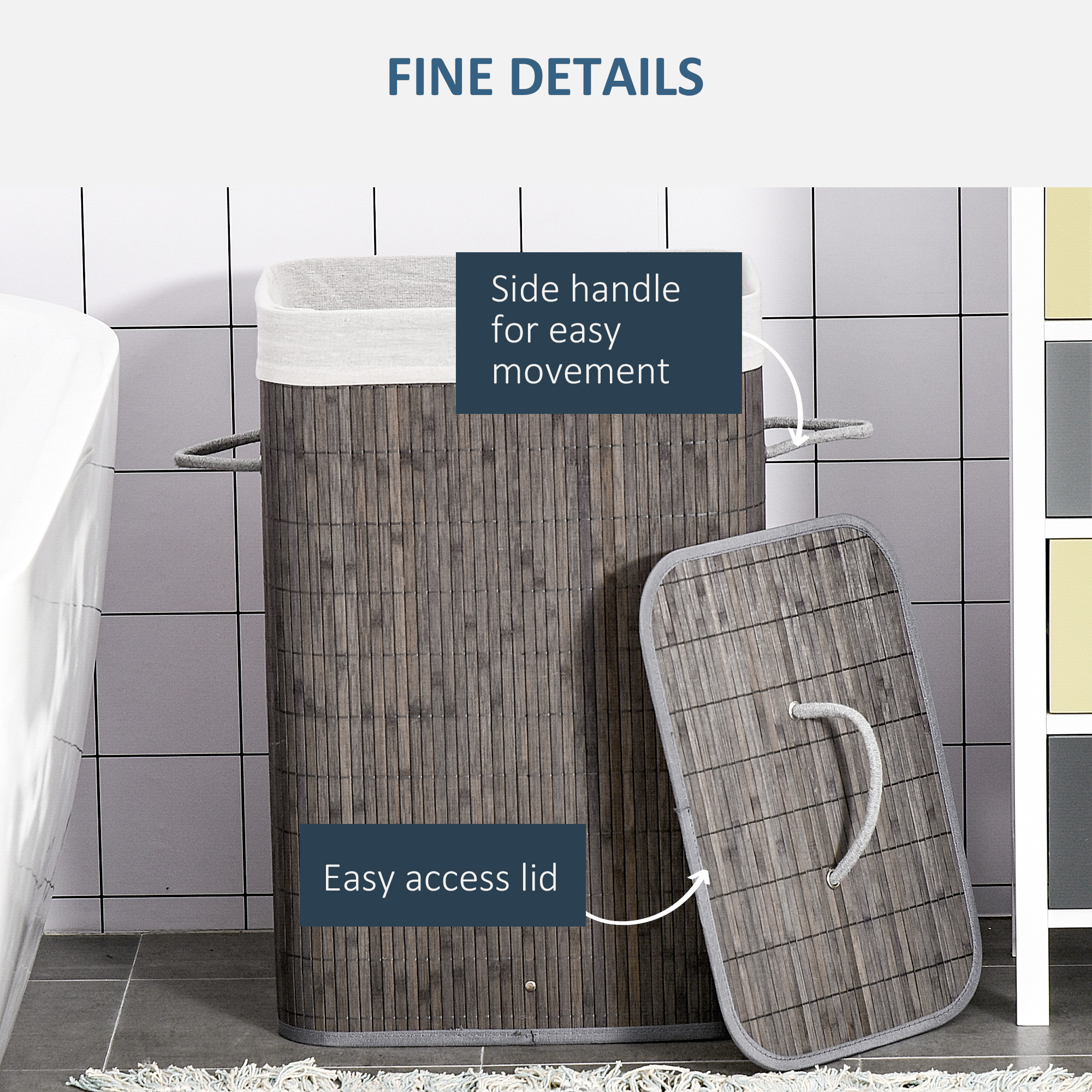 Laundry Basket With Flip Lid And String Handles,Collapsible Hamper Removable — image 5