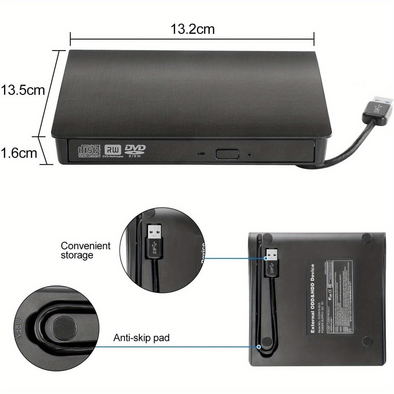 USB 3.0 External DVD CD Hard Disc Burner Player Reader Optical Drive PC Laptop — image 2