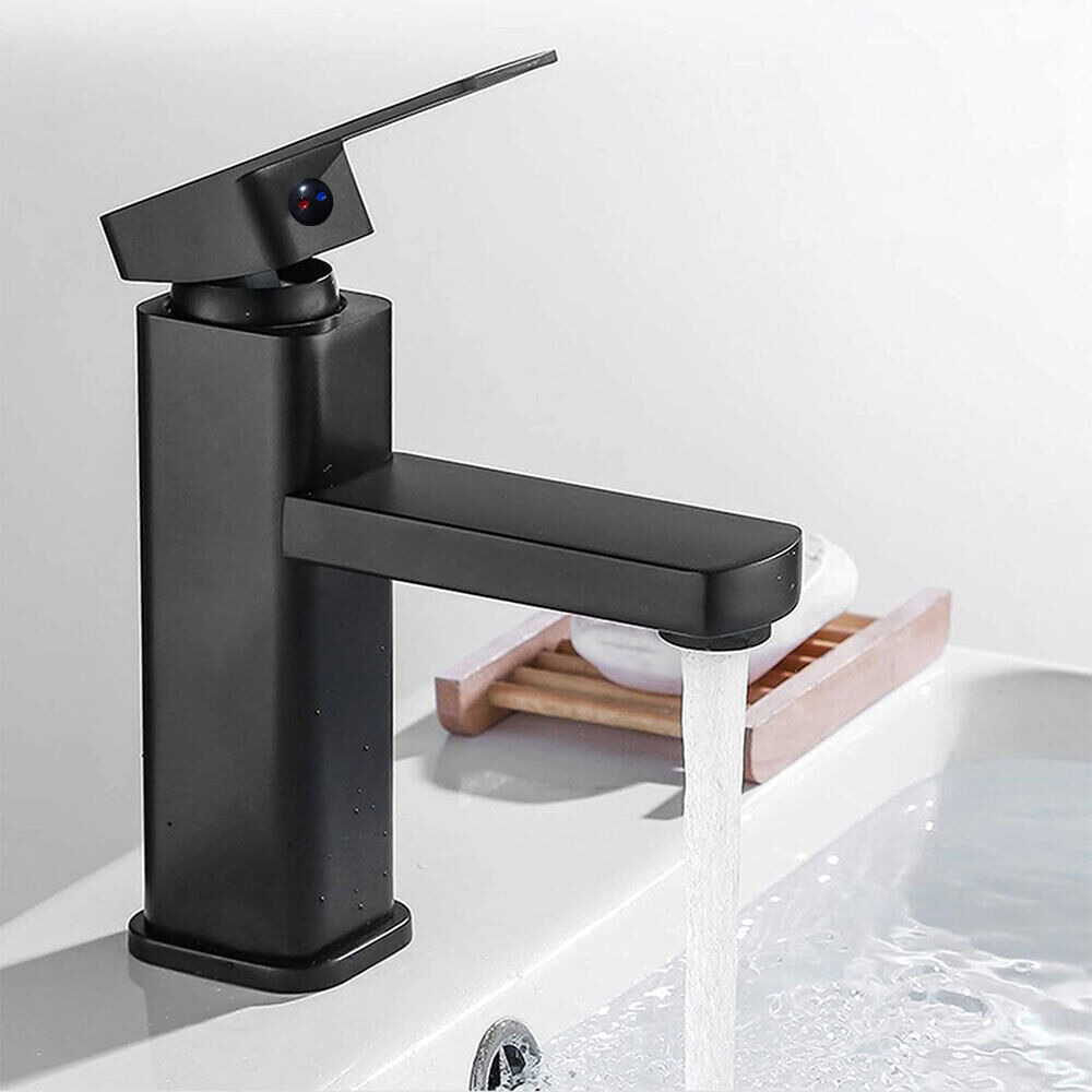 Black Square Waterfall Cloakroom Large Basin Mixer Tap Sink Mono Bathroom &Waste — image 2