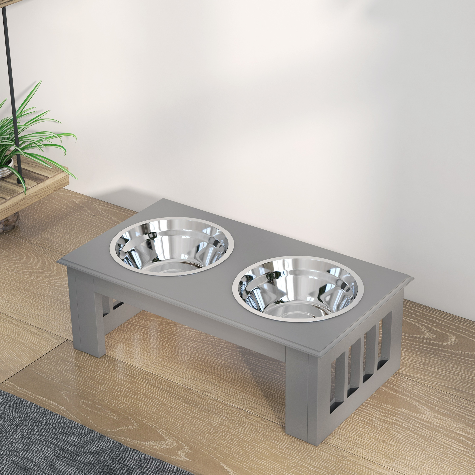 Raised Dog Feeding Bowls With Stand Grey [Small]