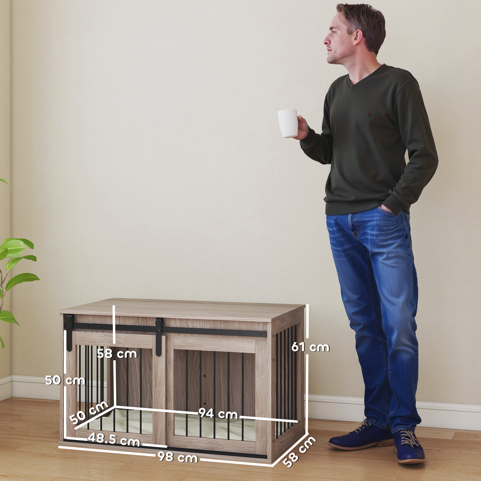 118cm Extra Large Dog - Walnut Brown-Dog Cage Furniture With Detachable Cushion, Suitable For Oversized Dogs detail photo 20