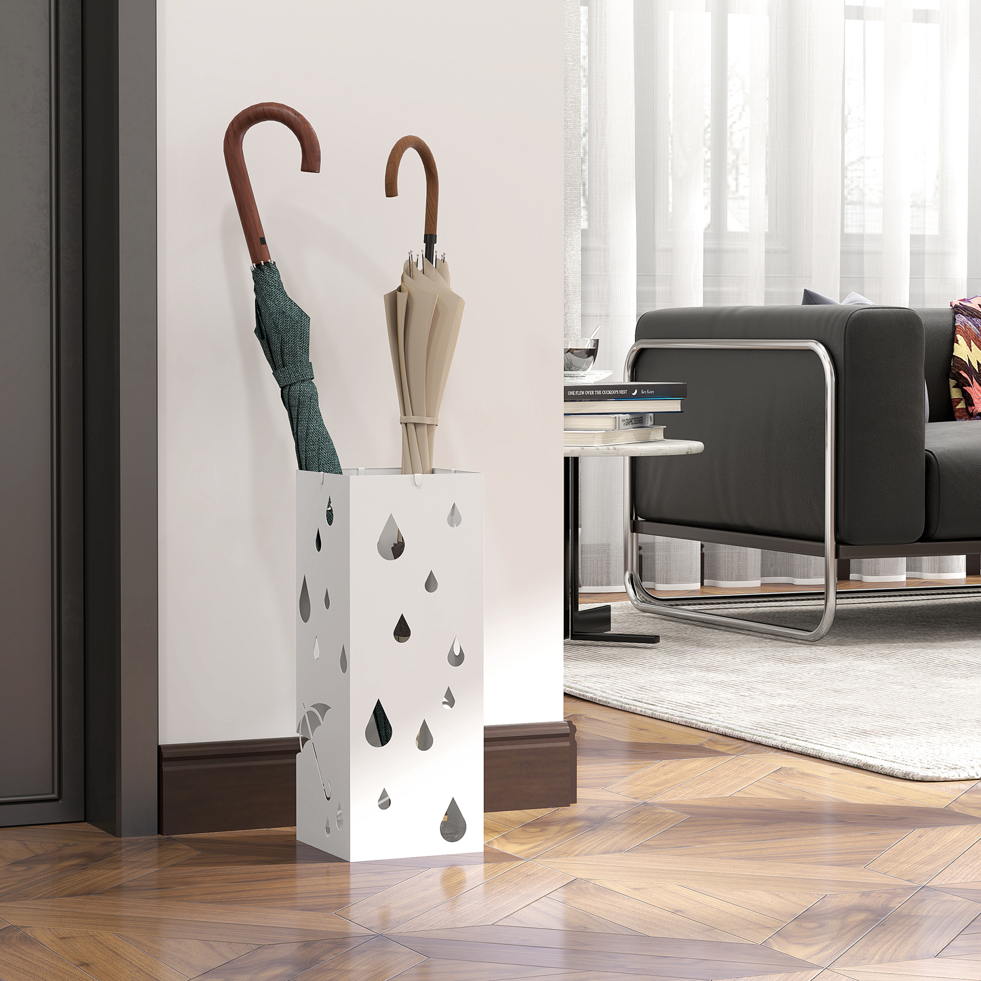 Six-umbrella steel holder stand-white