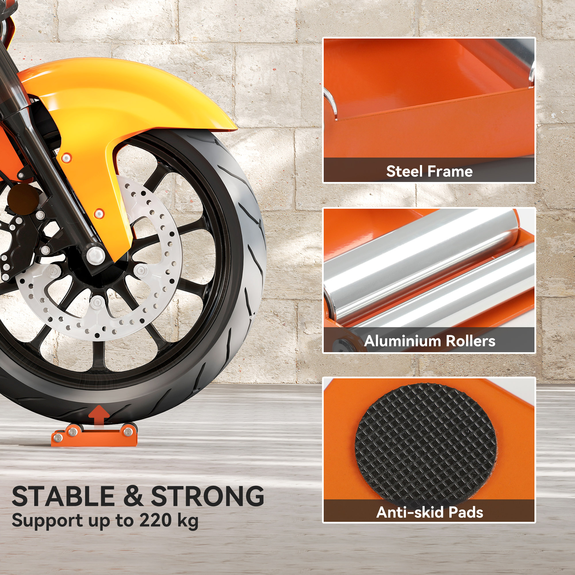 Motorcycle Wheel Cleaning Roller Stand With Steel Frame,Aluminium — image 5