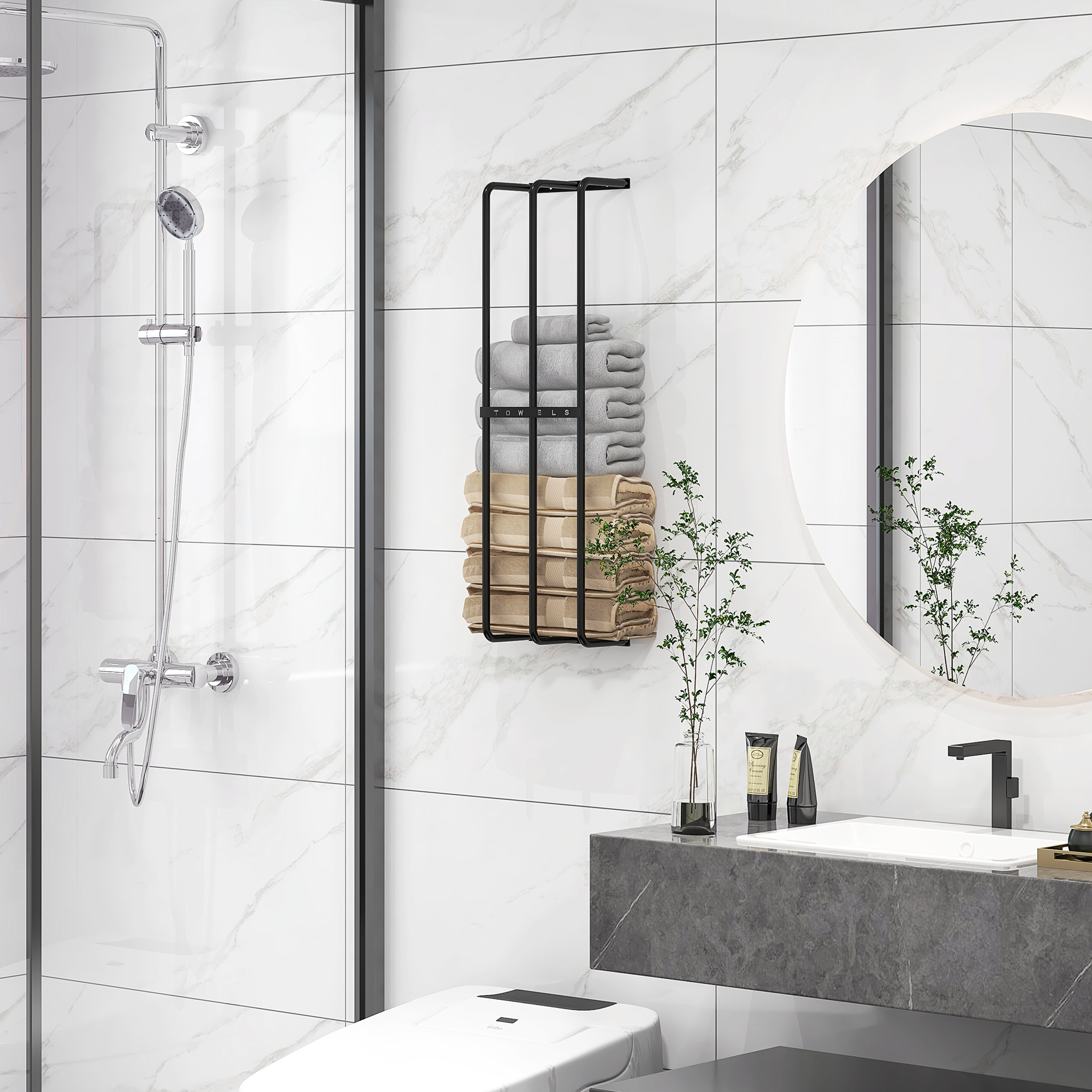 Six Large Towel Metal Holder,with Mounting Accessories