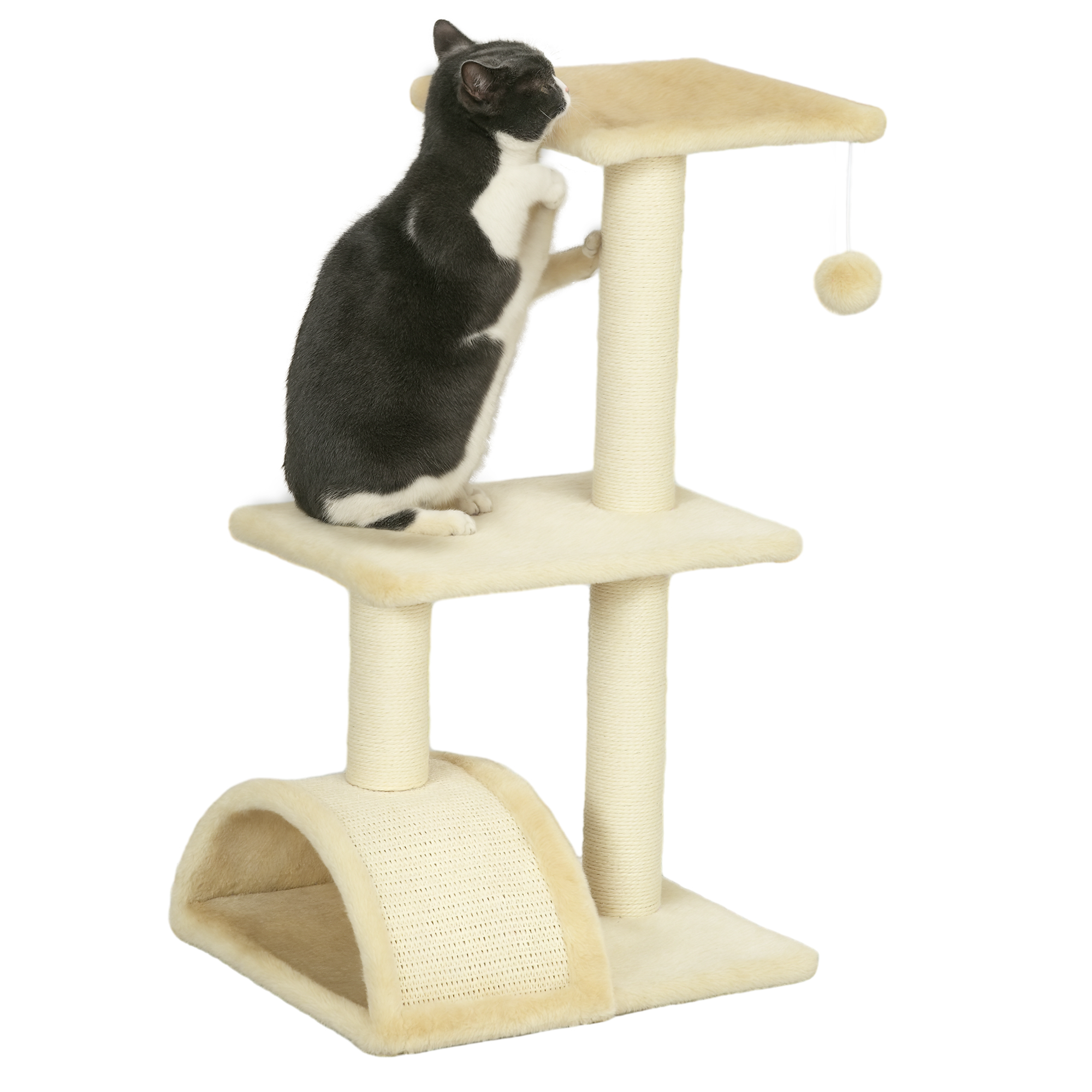 72cm Cat Tree With Scratching Post,Pad For Indoor Cats-Cream White — image 3