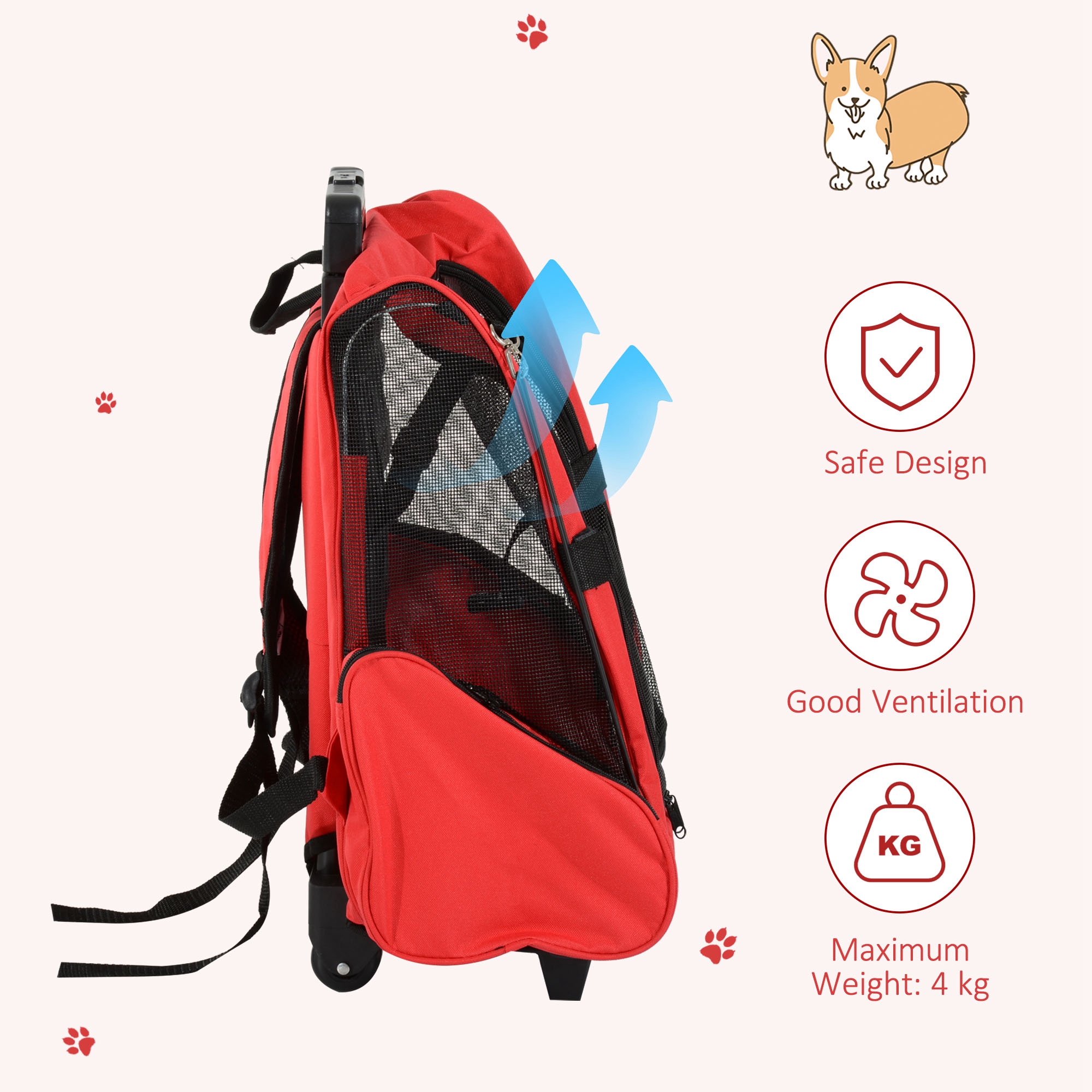 Pet Travel Backpack Bag Cat Puppy Dog Carrier W/ Trolley And Telescopic Handle — image 4