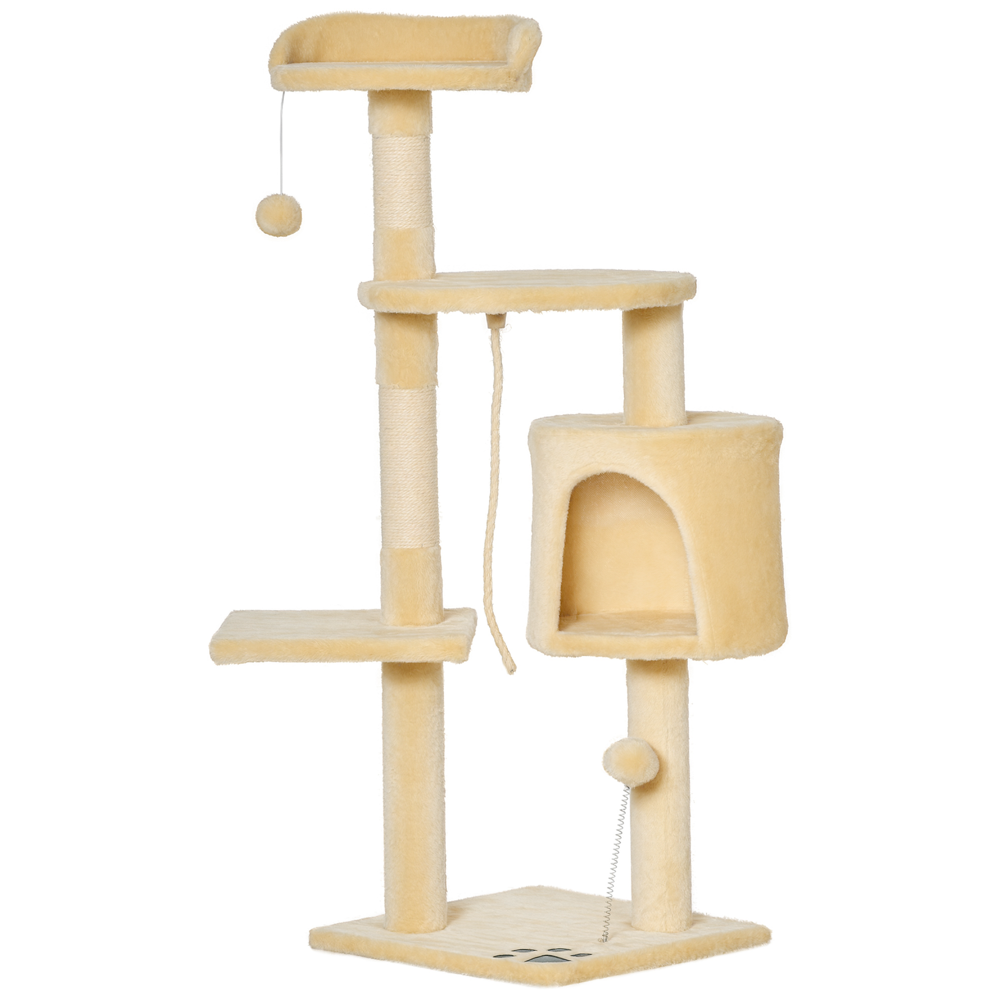 Cat Tree For Indoor Cats Pet Activity Centre Kitty Condo Climbing Scratching Post With Toys 4-tier 114cm Tall Beige — 1