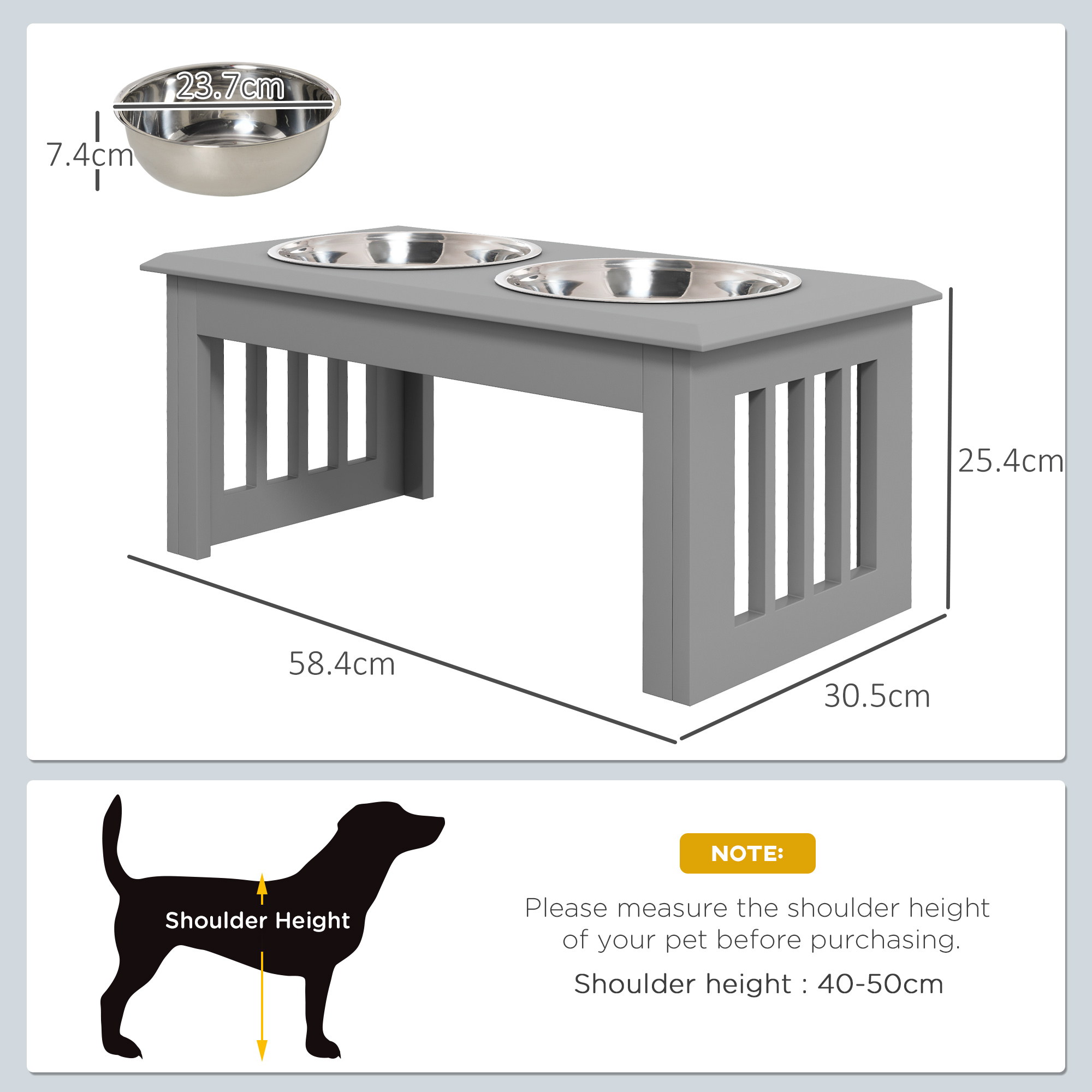 Raised Dog Feeding Bowls With Stand Grey [Medium]