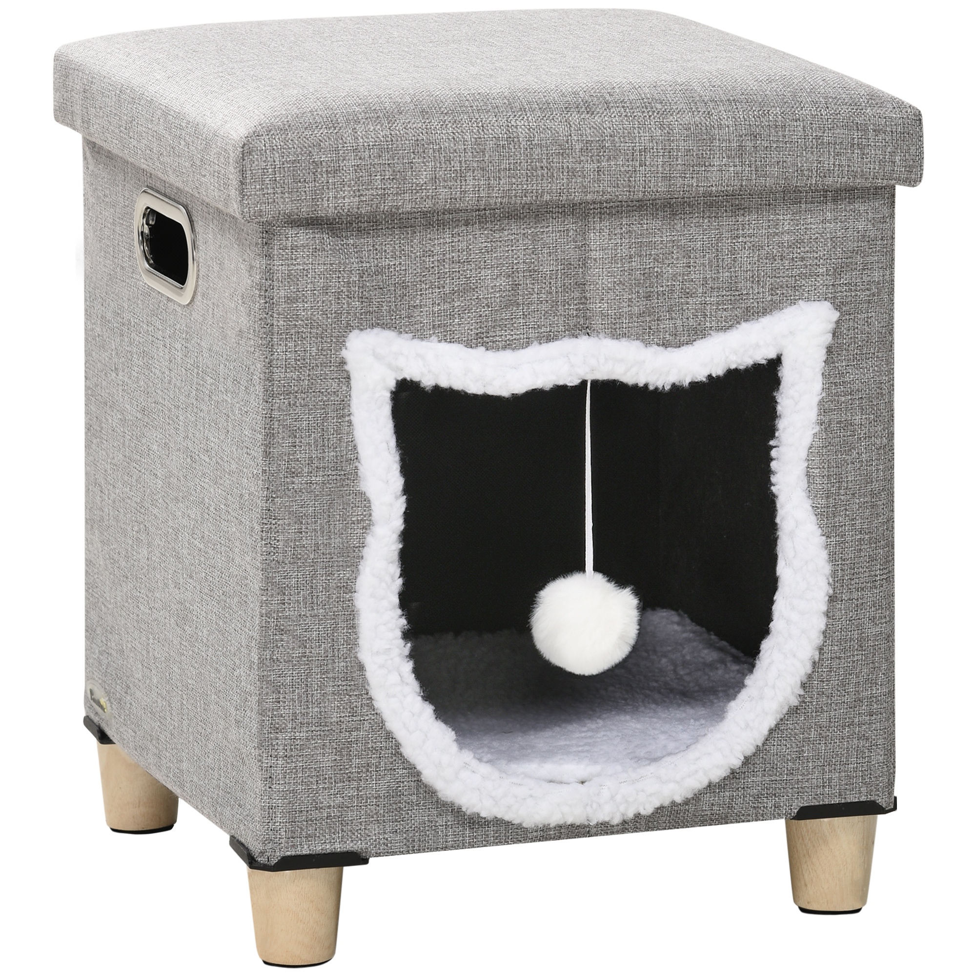 Cat House Cave,Cat Bed Cube With Scratching Pad,Soft Detachable & Washable Cushion,Toy Ball,for Indoor Kittens,Grey detail photo 11