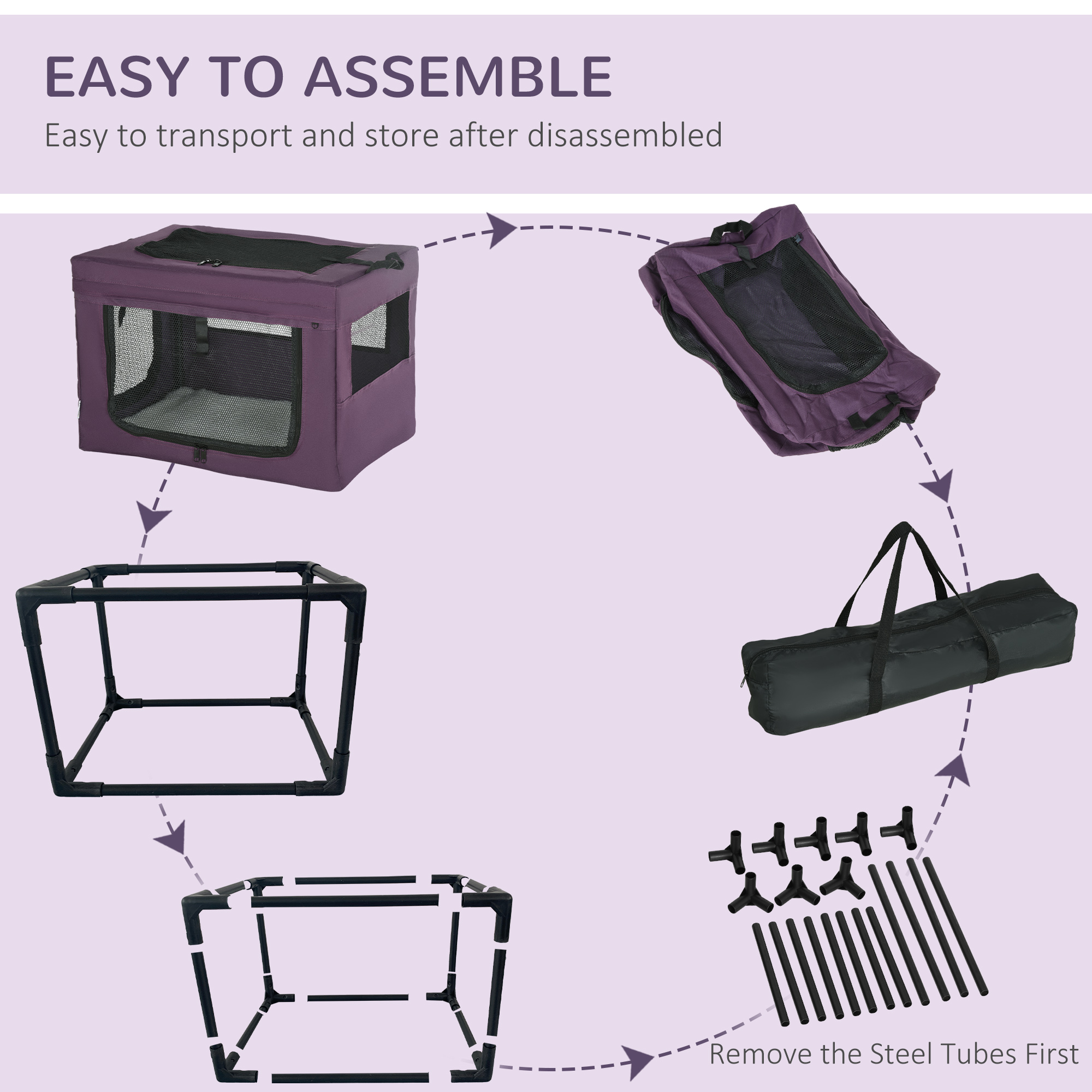60cm Pet Carrier,with Cushion,for Miniature Dogs-Purple — image 5