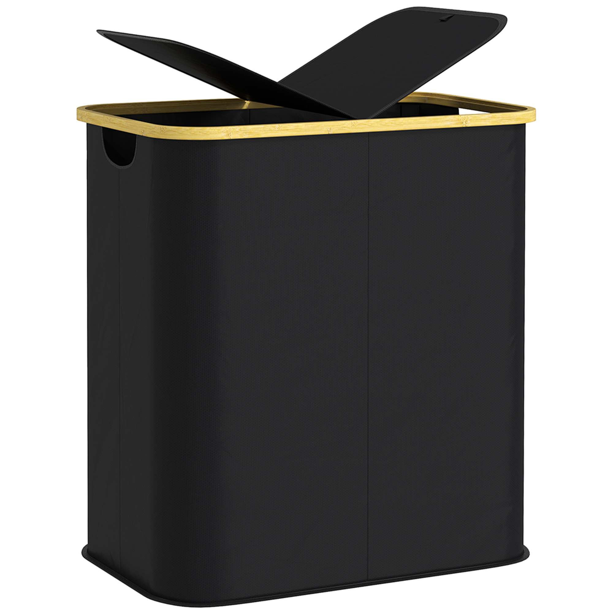 Double Laundry Basket With Lid,80L Collapsible Hamper Groove Handles,Washing — image 4