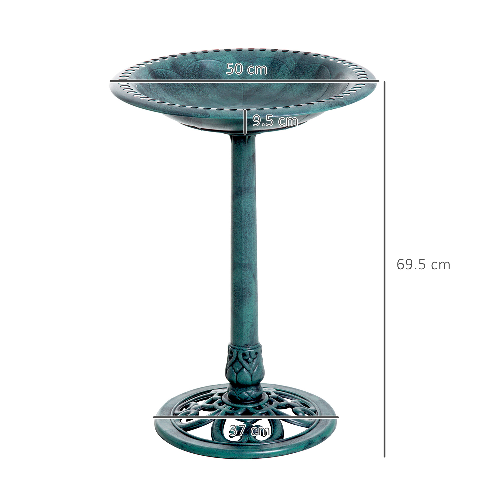 Garden Bird Bath Outdoor Decrative Garden Feeder Stand With Scallop-like Pattern,Time-Worn Finish,50cm,Green detail photo 8