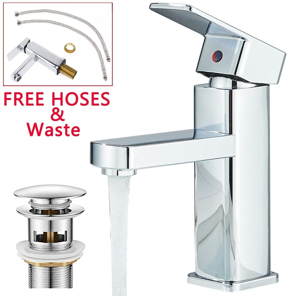 Waterfall Bathroom Sink Tap Cloakroom Basin Mixer Chrome Mono Faucet + Waste Set — image 4