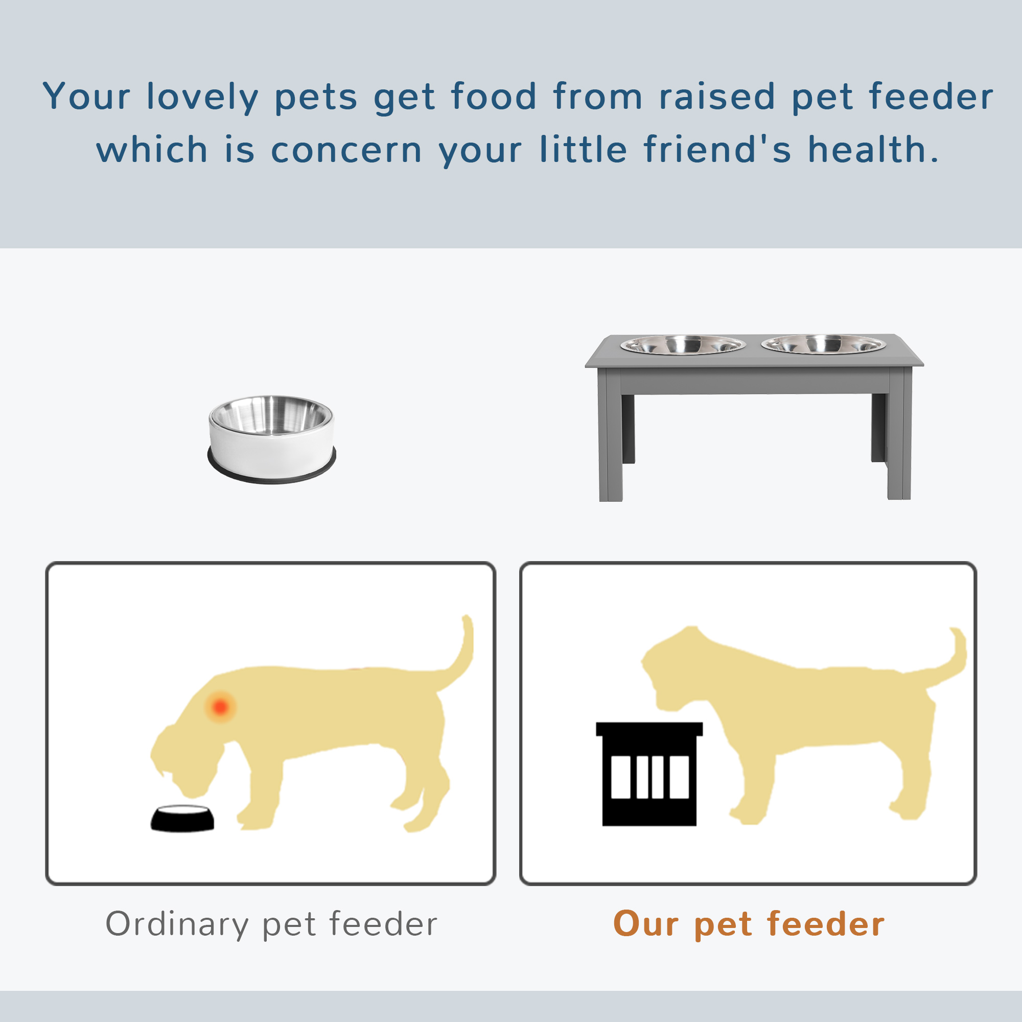Raised Dog Feeding Bowls With Stand Grey [Medium]