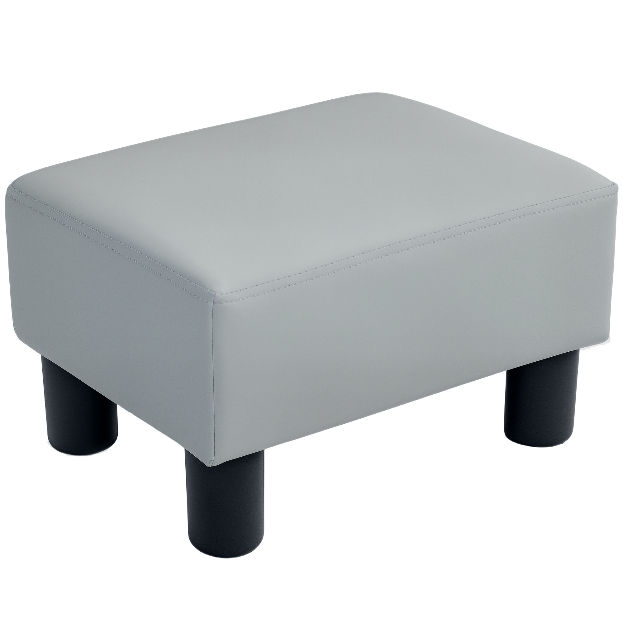 PU Leather Footstool With 4 Plastic Legs,Grey