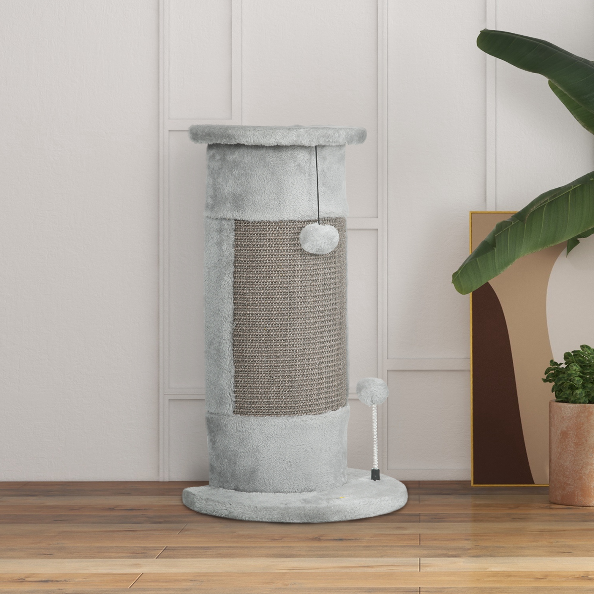 58cm Cat Scratching Post,with Covered Plush,Play Balls,for Corner Walls-Grey — image 3