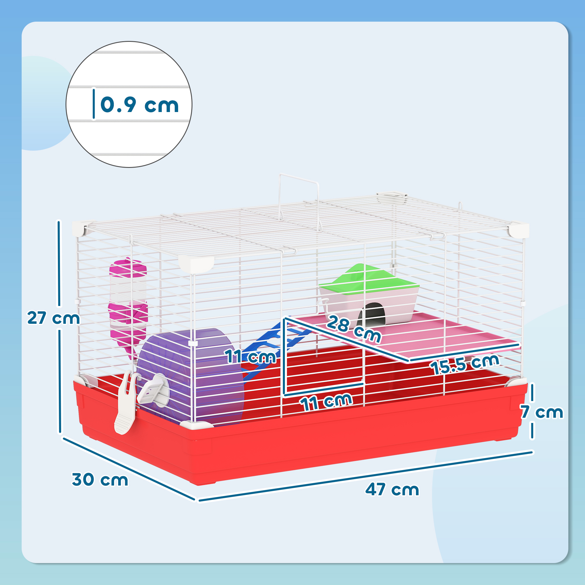 Hamster Cage,Small Gerbil Cage 2 Tiers Portable W/ Handle,Exercise Wheel,Water — image 4