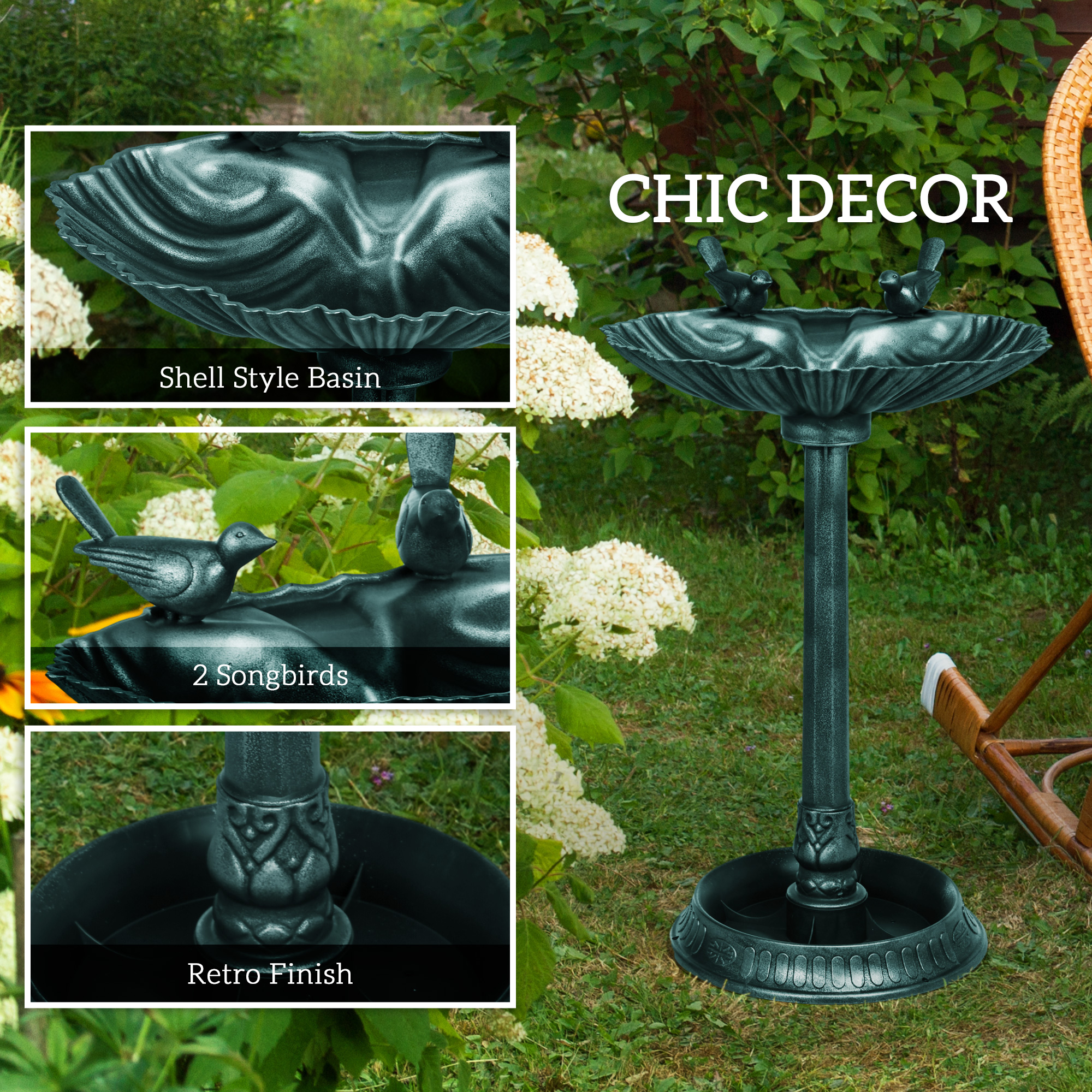 Outsunny 81cm Tall Bird Bath With 2 Decorative