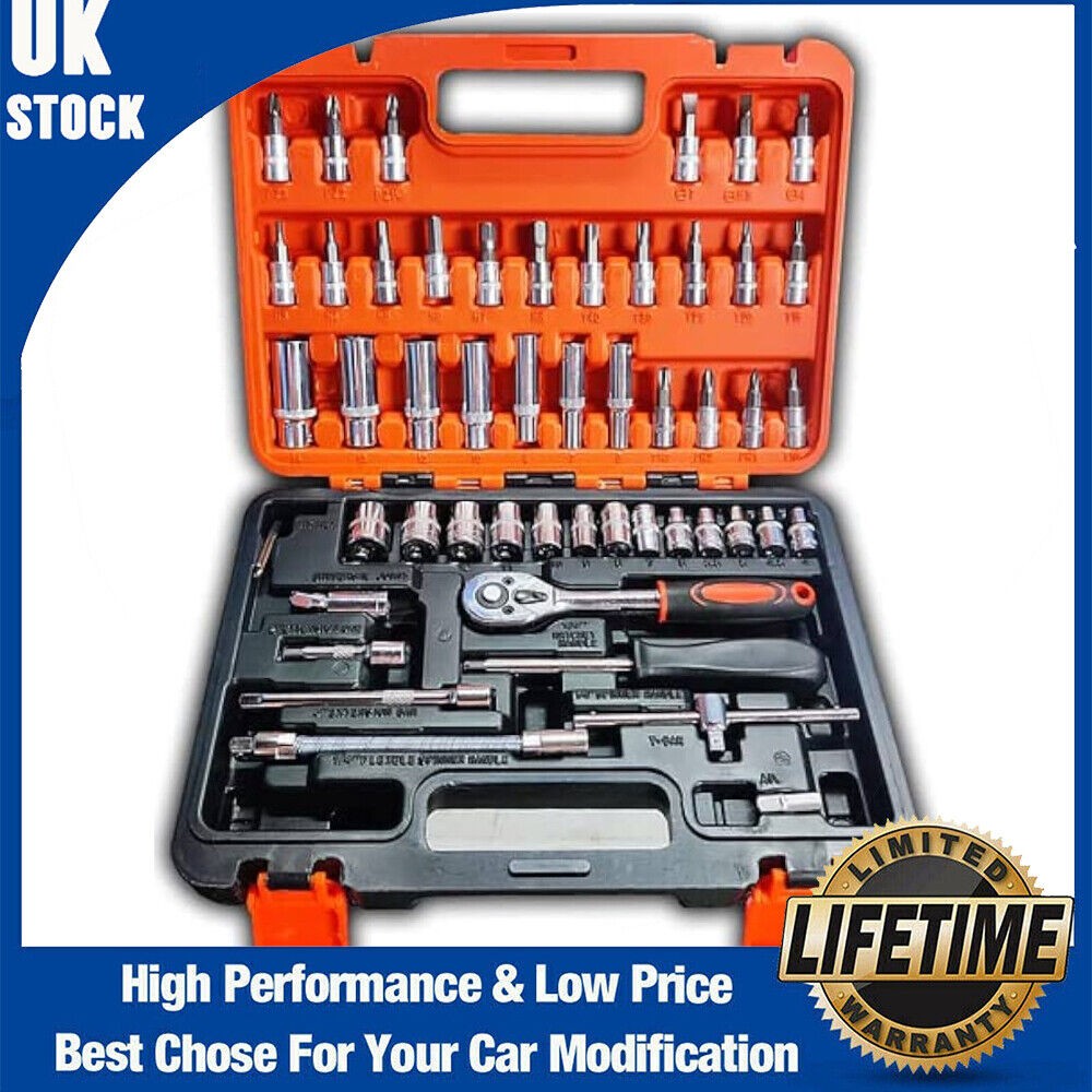 53 Pcs 1/4" Drive Socket Set&Tool Sets Ratchet Wrench Set