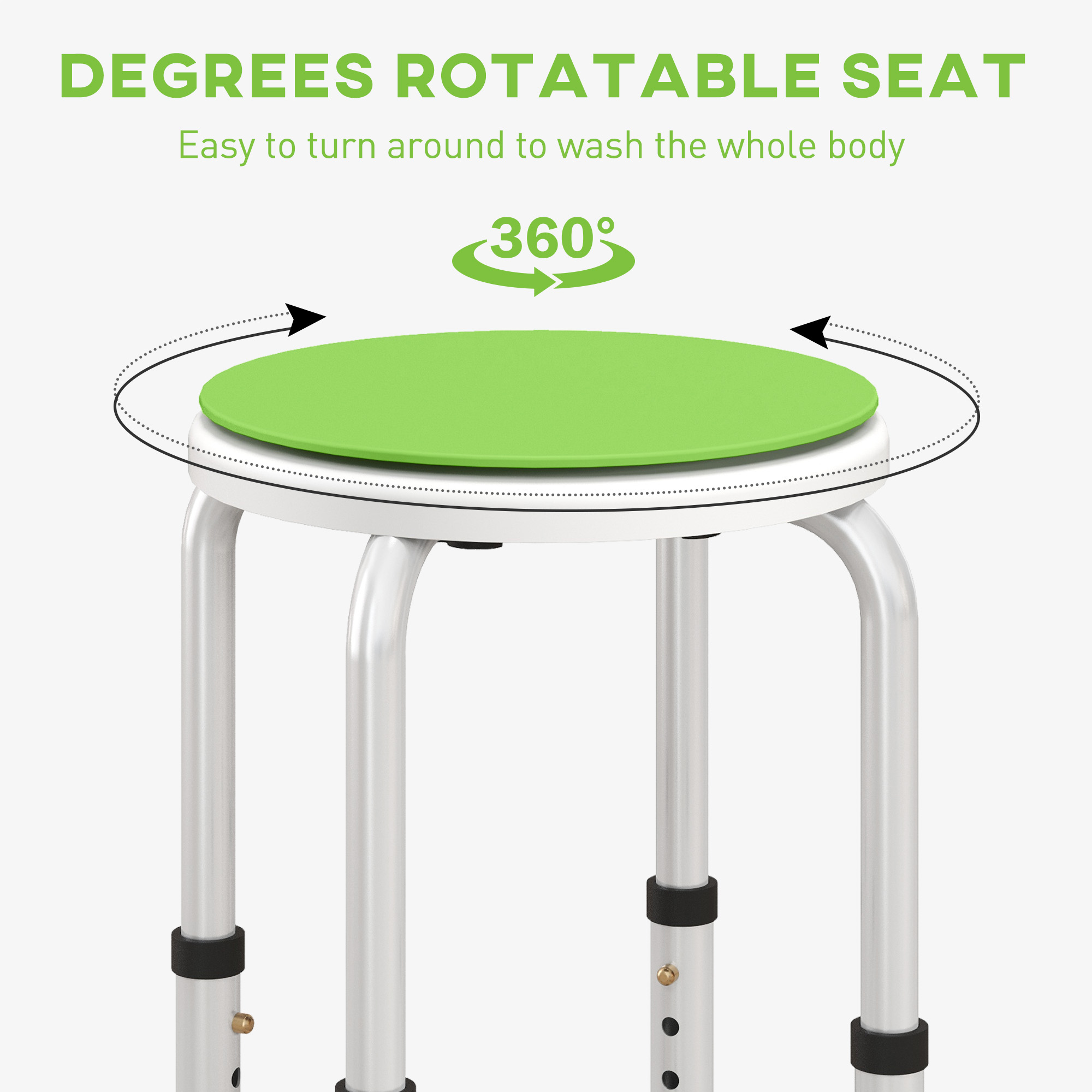 360Â° Swivel Shower Chair,Height Adjustable Aluminium Stool With Non-Slip Feet — image 2