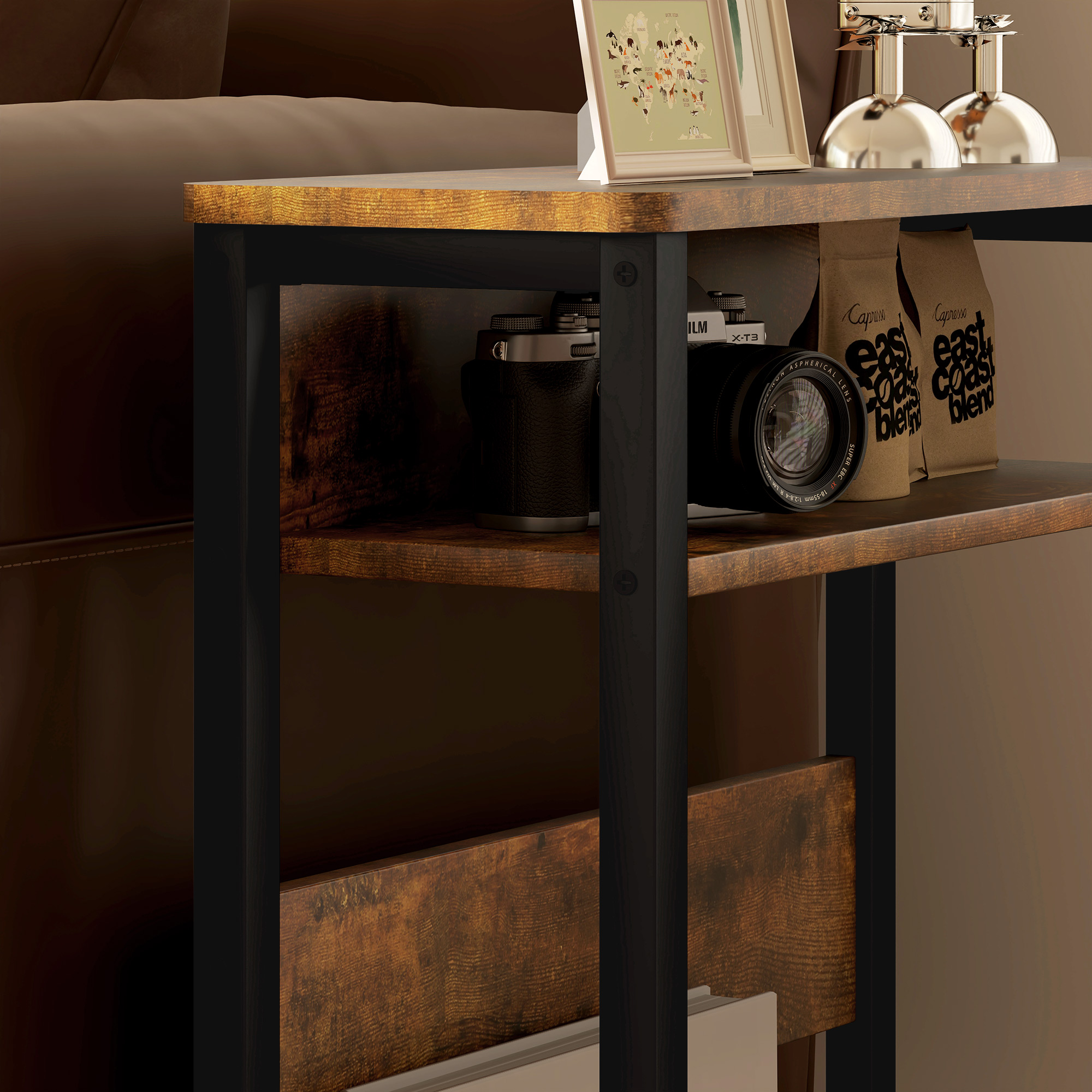 Industrial-Style Side Table-Black/Brown — image 3