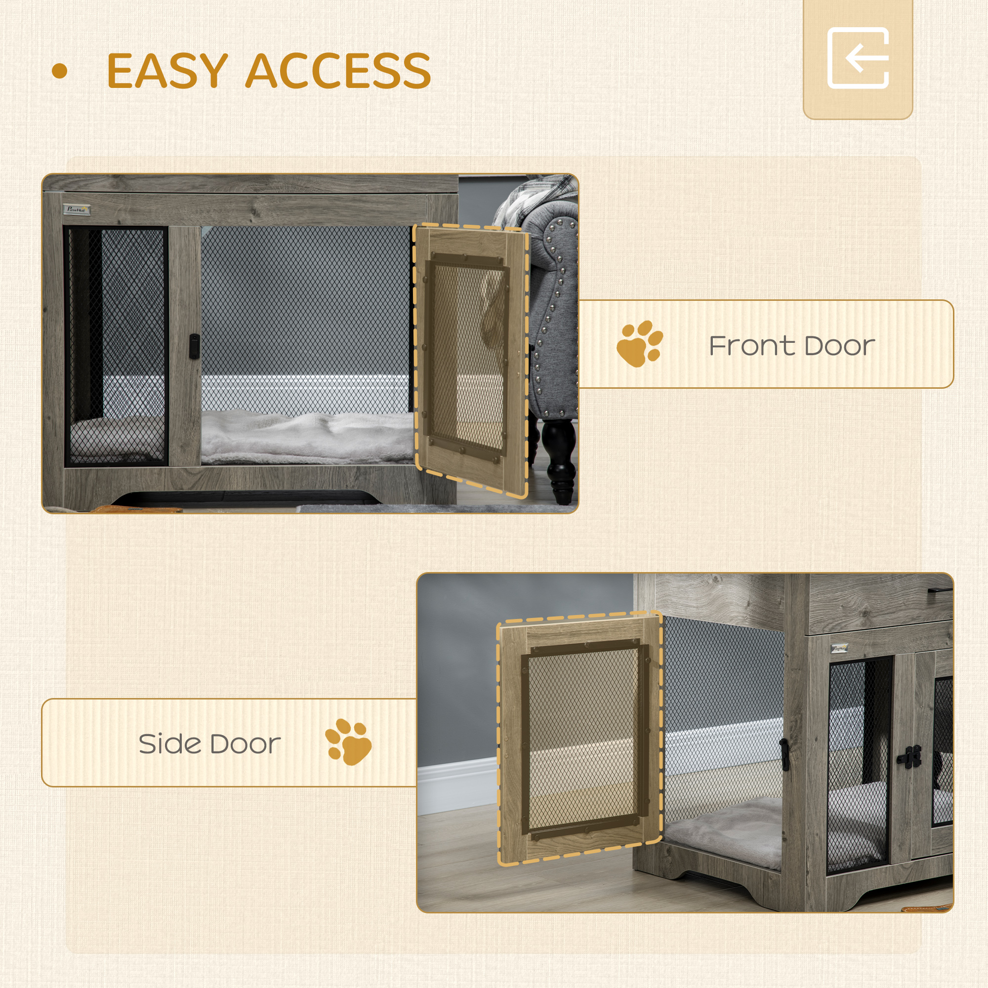 Dog Cage End Table With Two Doors,Drawer,for Medium Dogs-Grey — image 3