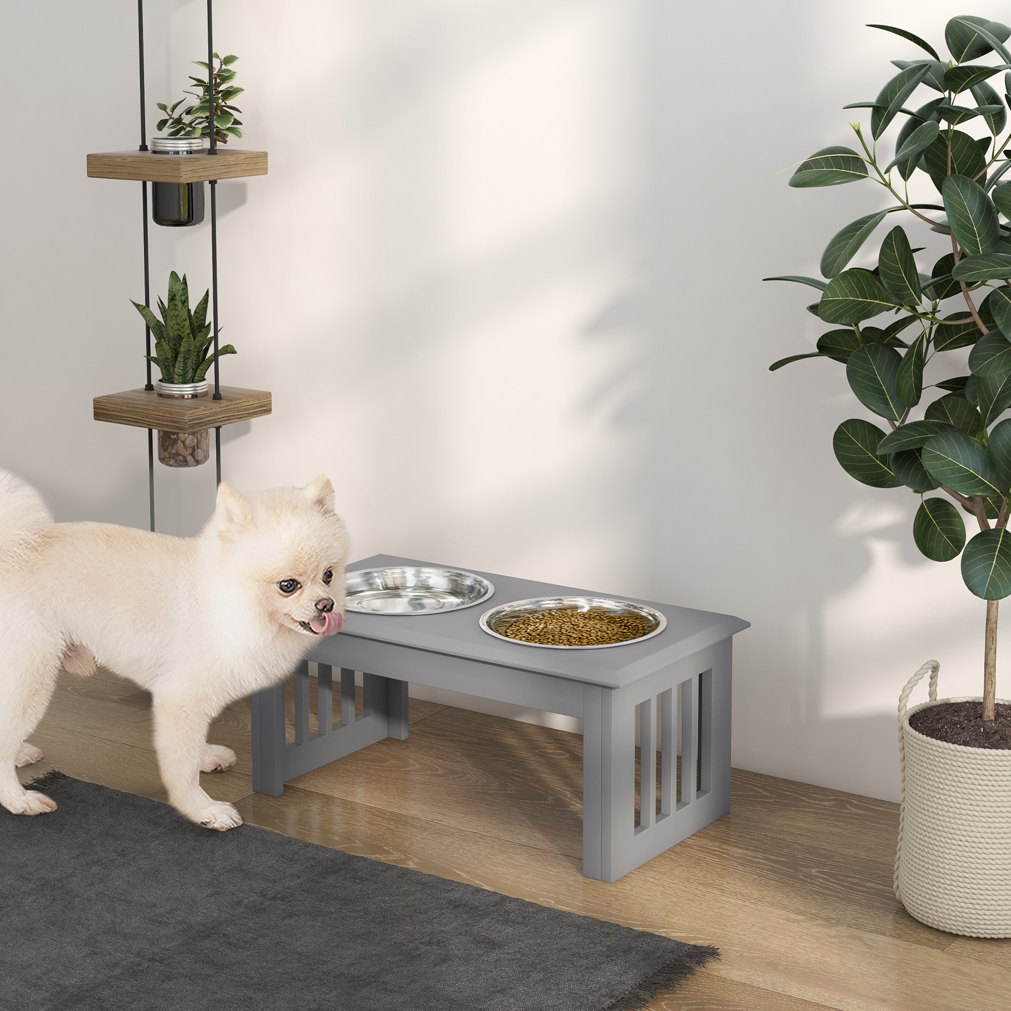 Raised Dog Feeding Bowls With Stand Grey [Medium]