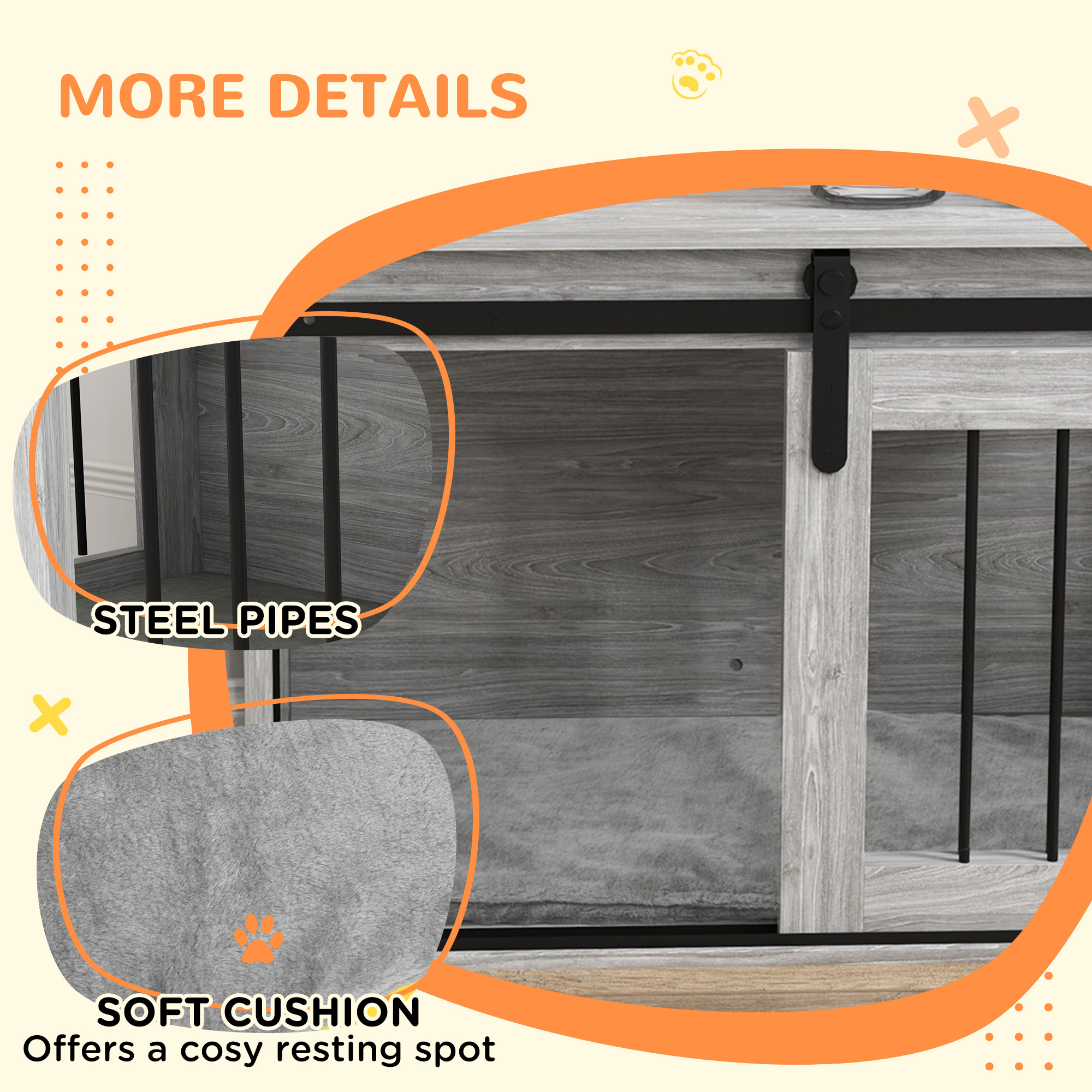 98cm Dog Crate Furniture With Removable Cushion For Large Dogs - Grey detail photo 16