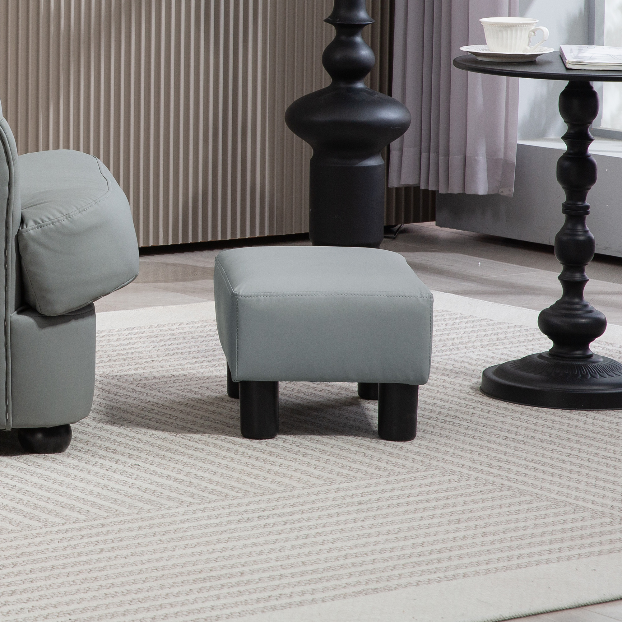 PU Leather Footstool With 4 Plastic Legs,Grey — image 3