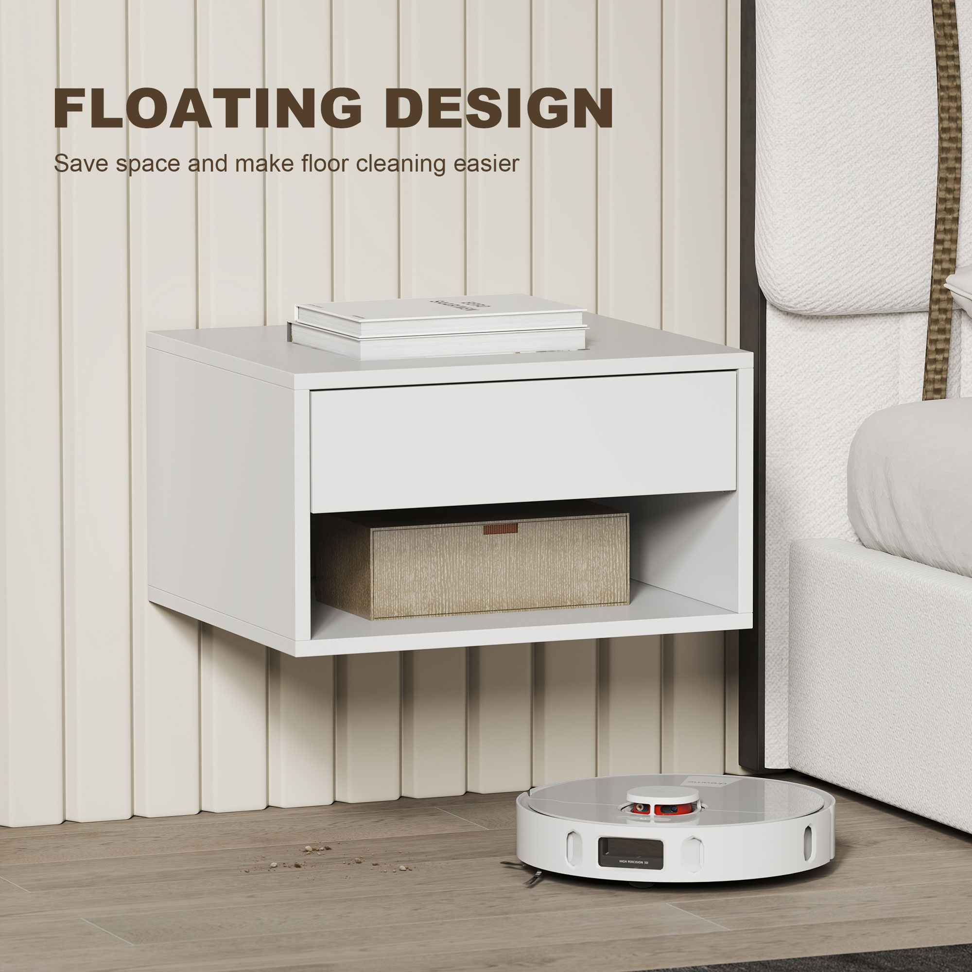 Set Of Two Floating Bedside Tables-White — image 2
