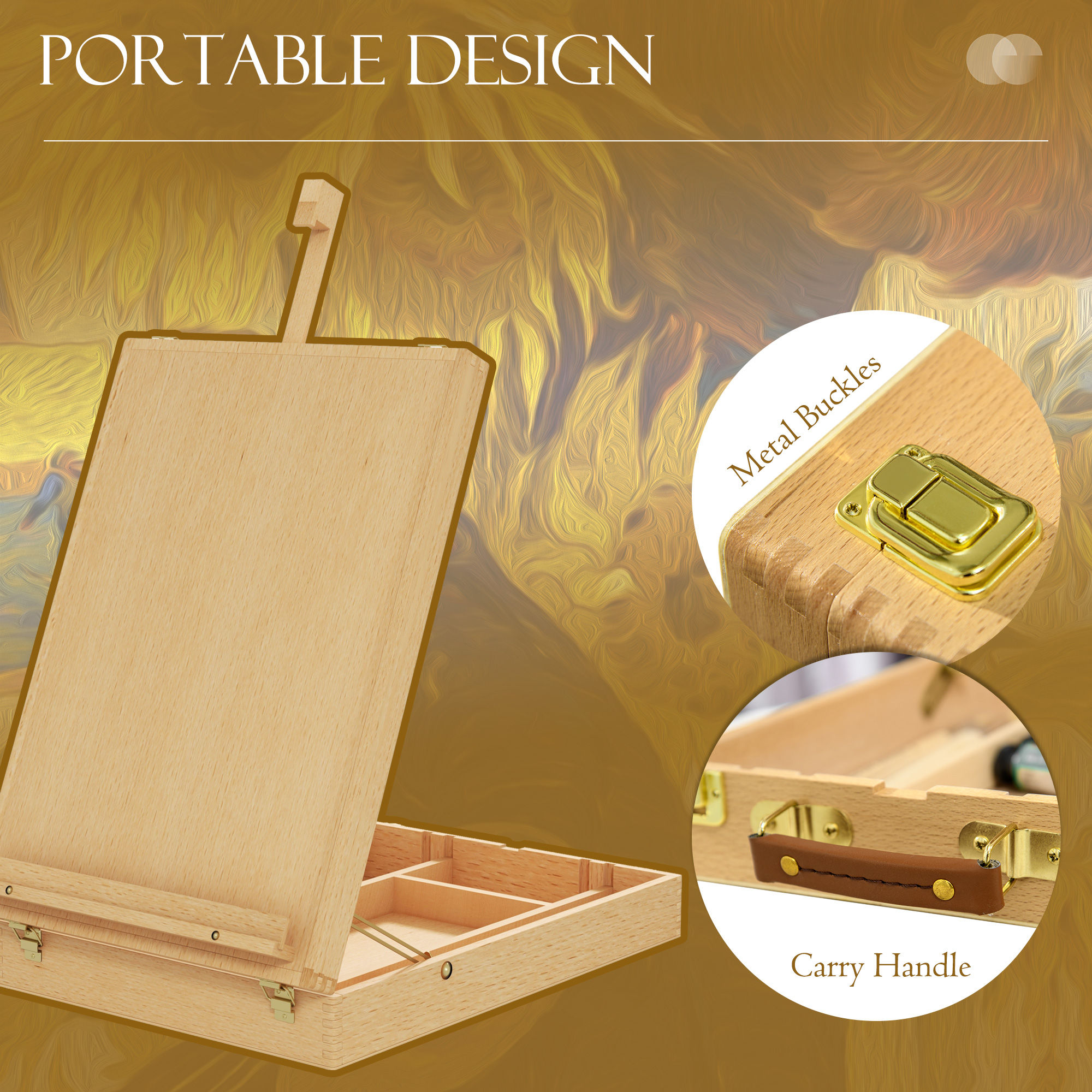 Vinsetto Wooden Table Easel Box Hold Canvas Up To 61cm,Adjustable Beechwood — image 2
