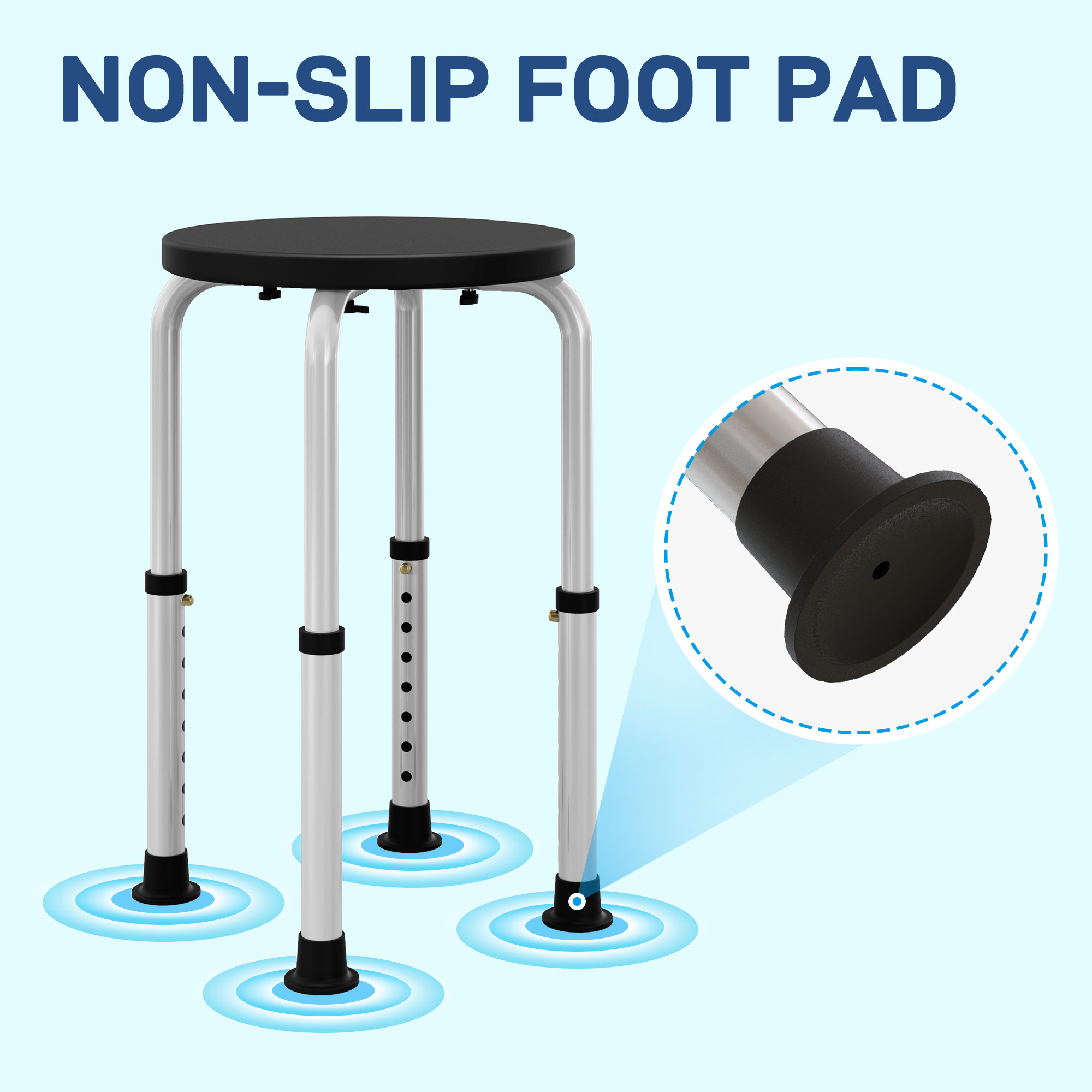 Shower Chair,Height Adjustable Aluminium Stool With Non-Slip Feet — image 5