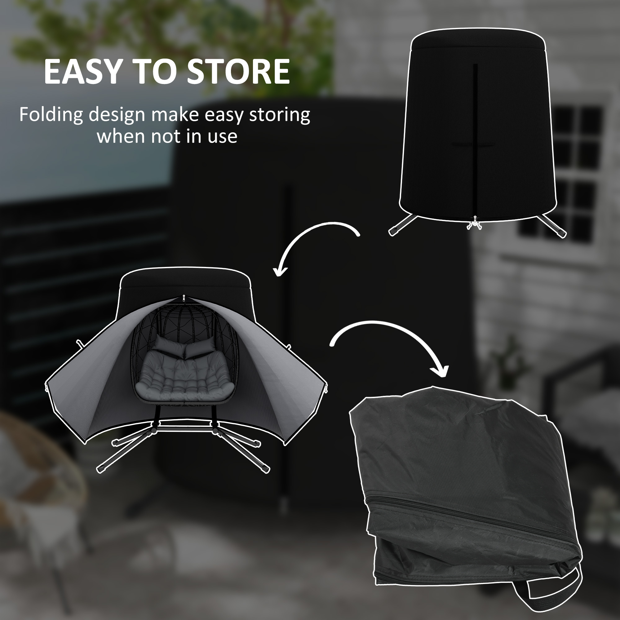 196 X 230 Cm Hanging Egg Chair Protective Cover-Black — image 2