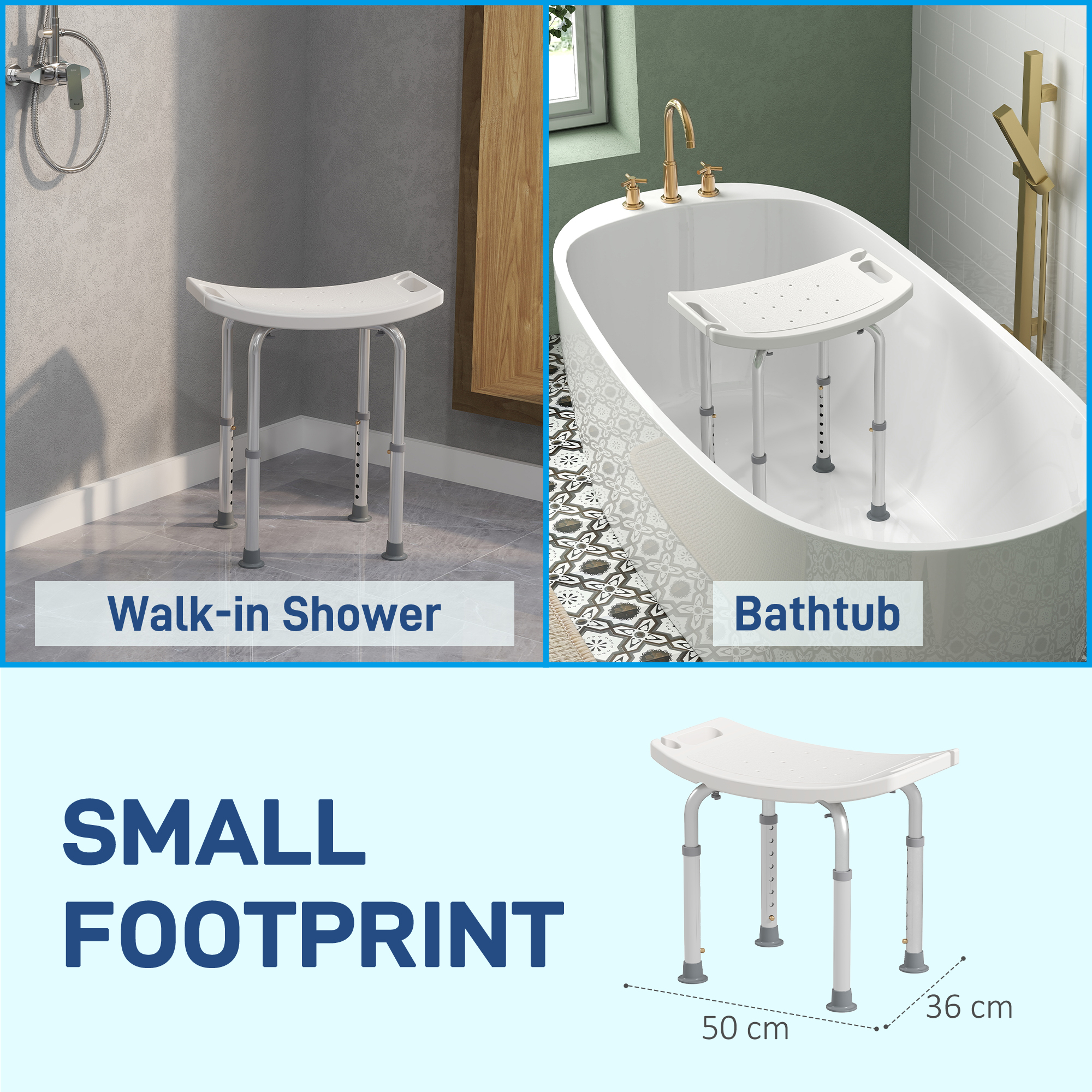 Height Adjustable Bath Stool,Aluminium Shower Stool With Non-Slip Pads
