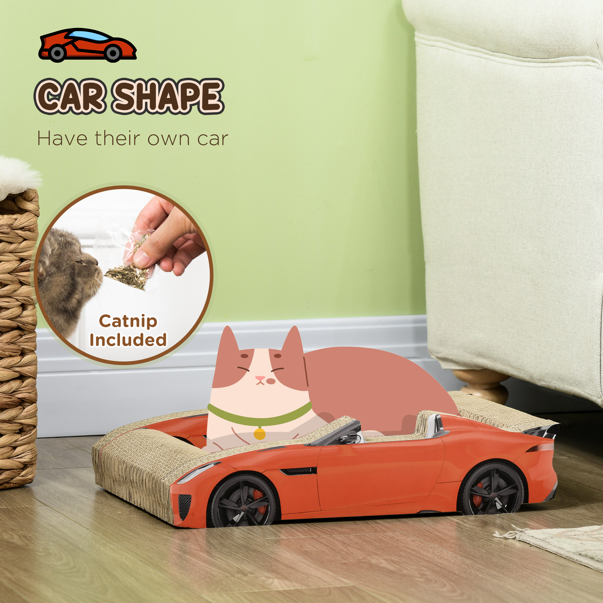 2 In 1 Cat Scratching Board With Catnip,Car-shaped — image 2
