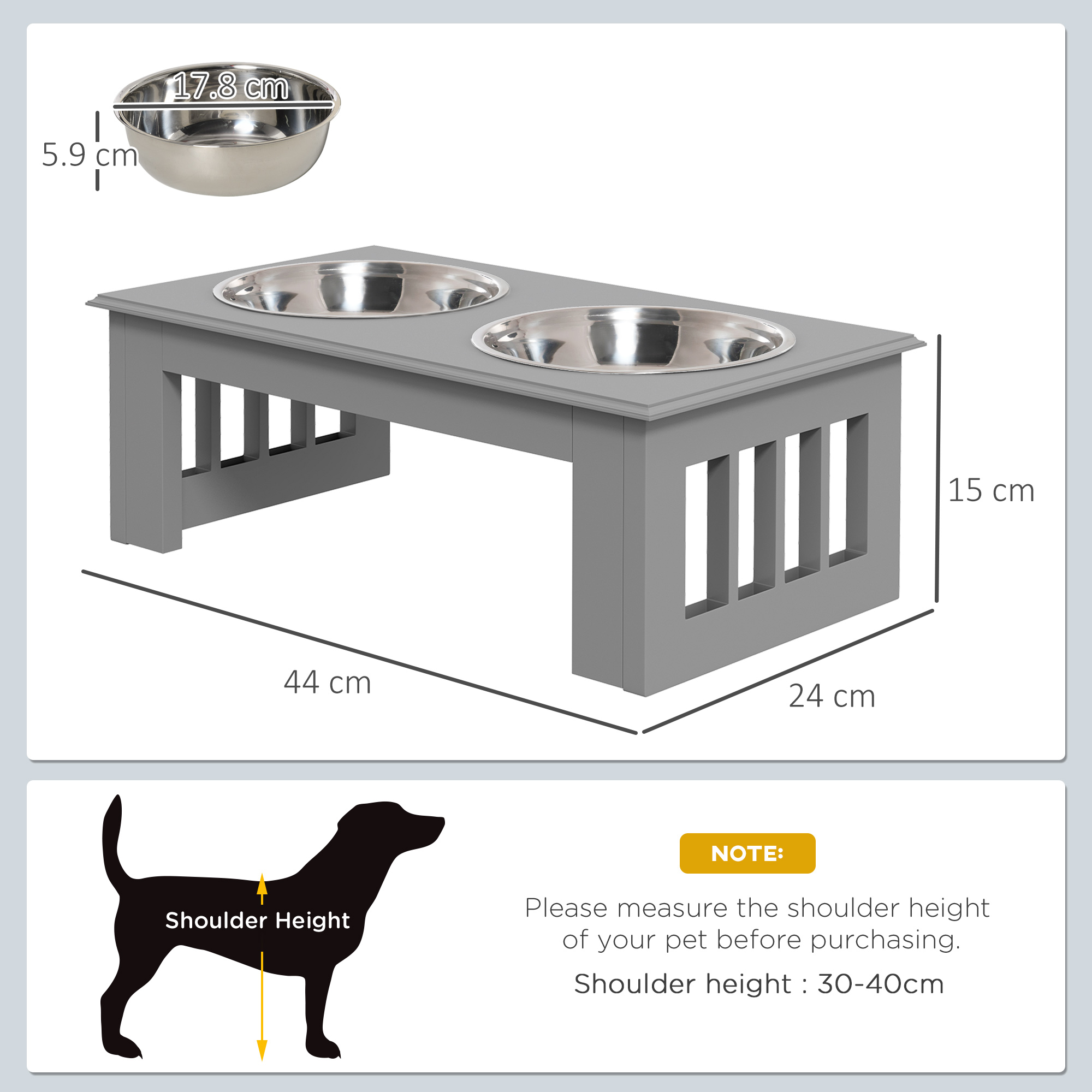 Raised Dog Feeding Bowls With Stand Grey [Small]