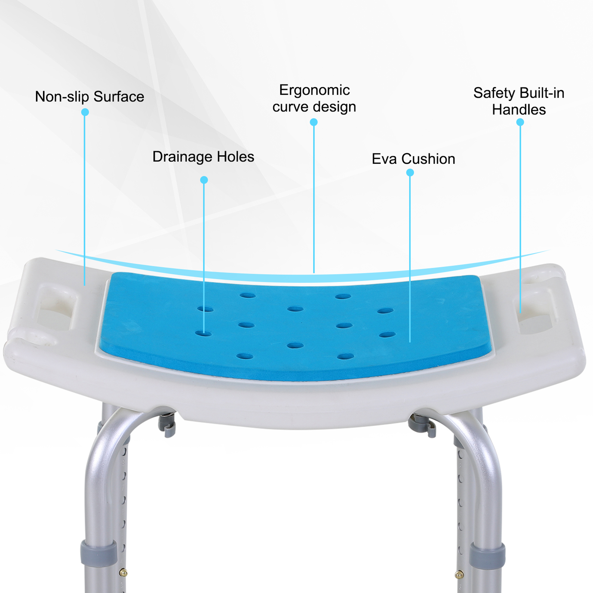 Shower Chair,Adjustable Height Stool With Aluminium Frame And Non-Slip — image 2