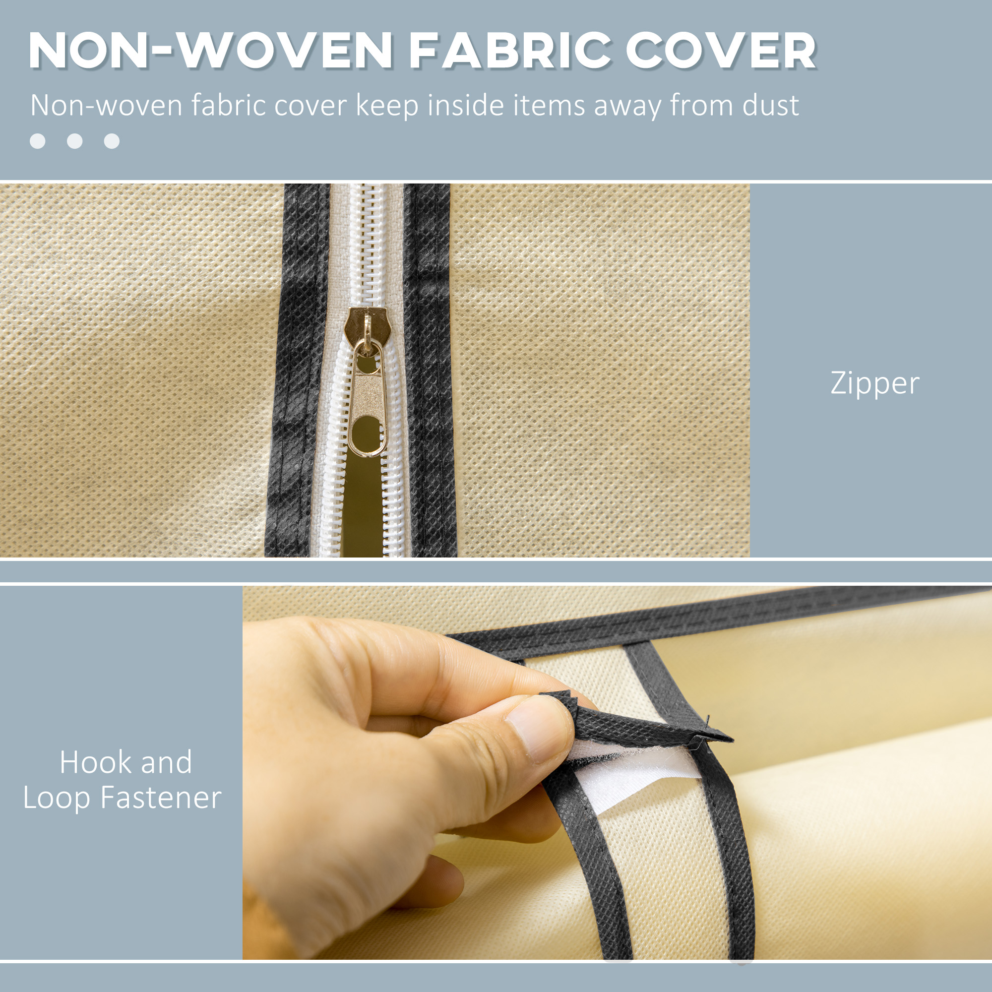 Fabric Wardrobe W/ Shelves Hanging Rail Foldable Cream — image 2