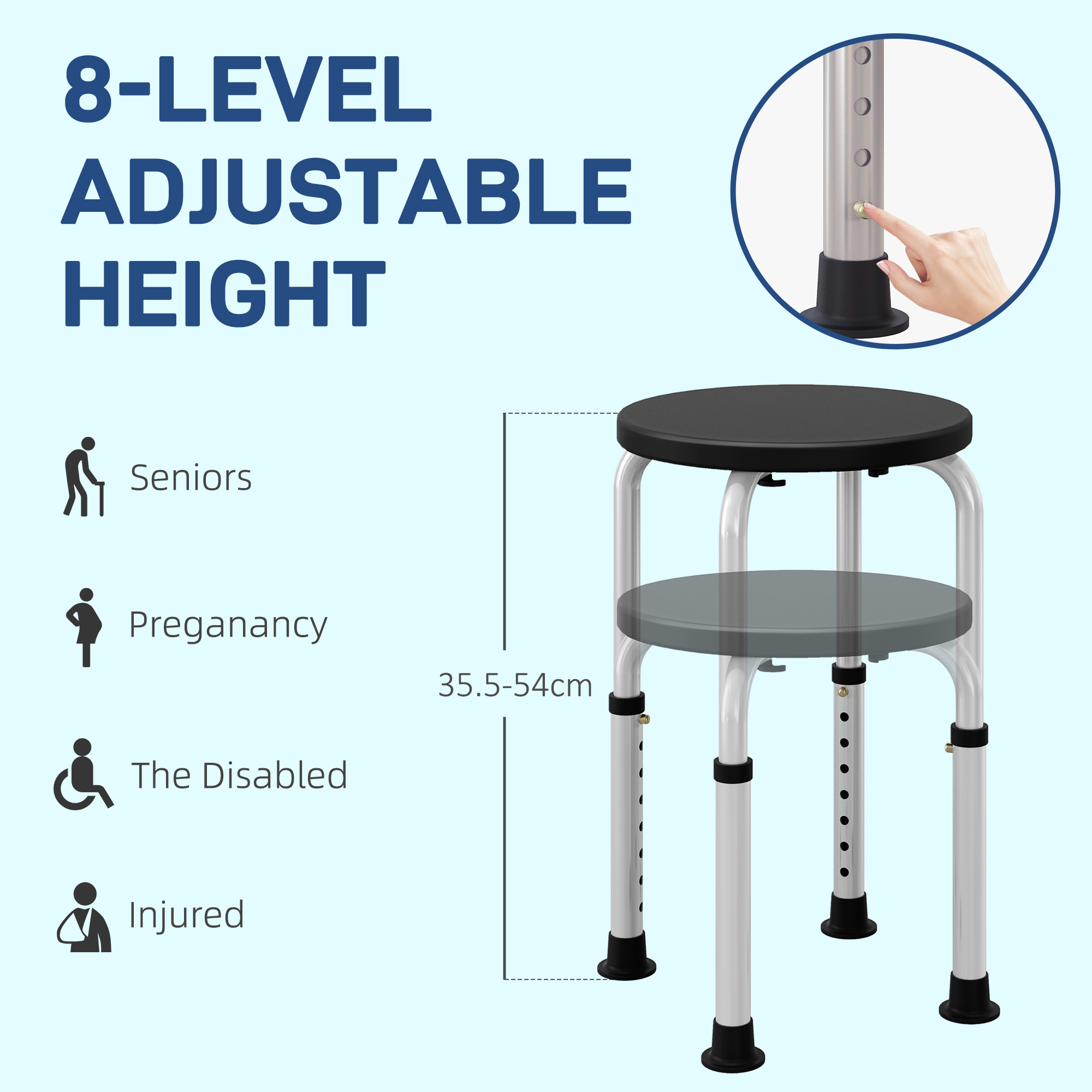 Shower Chair,Height Adjustable Aluminium Stool With Non-Slip Feet — image 4