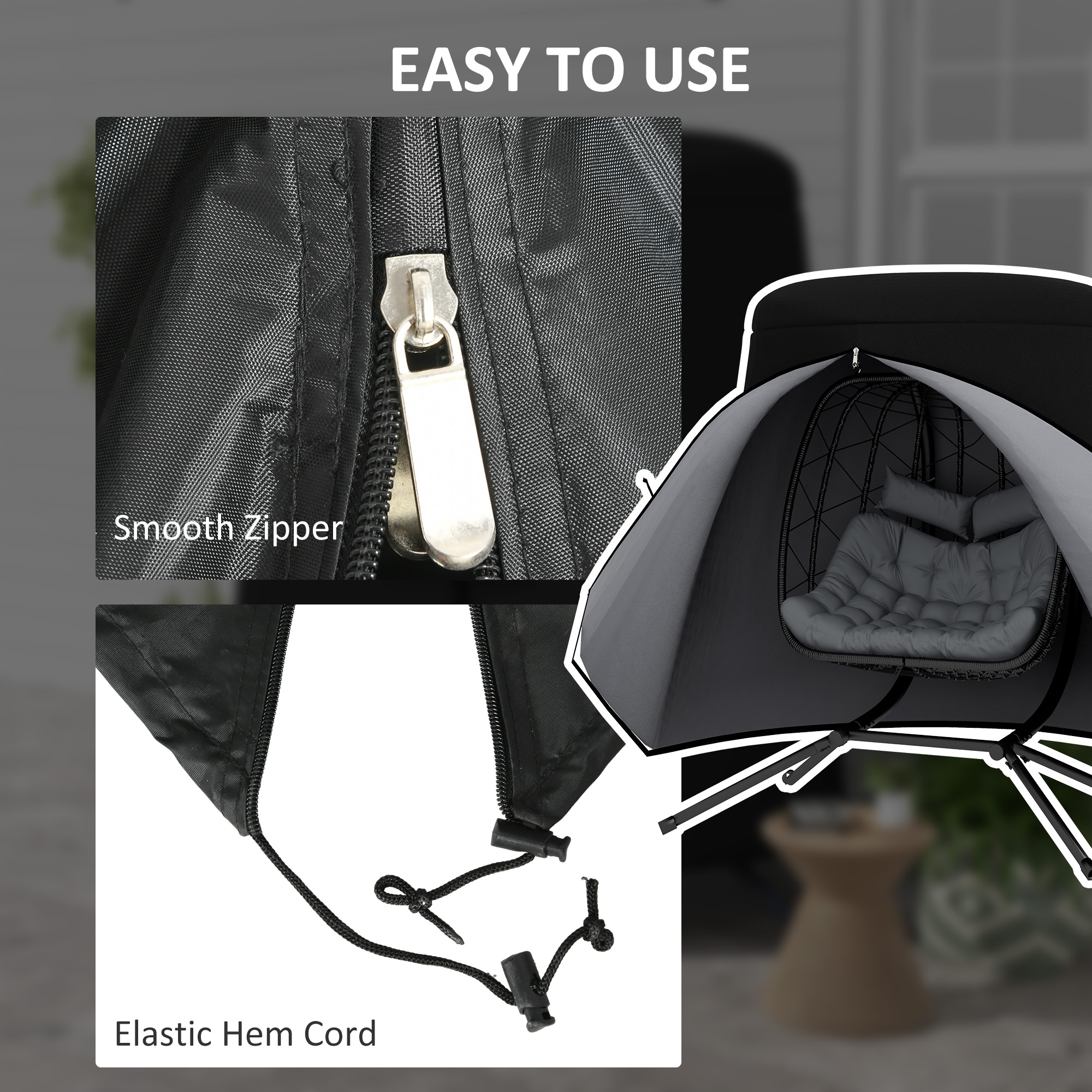 196 X 230 Cm Hanging Egg Chair Protective Cover-Black — image 4