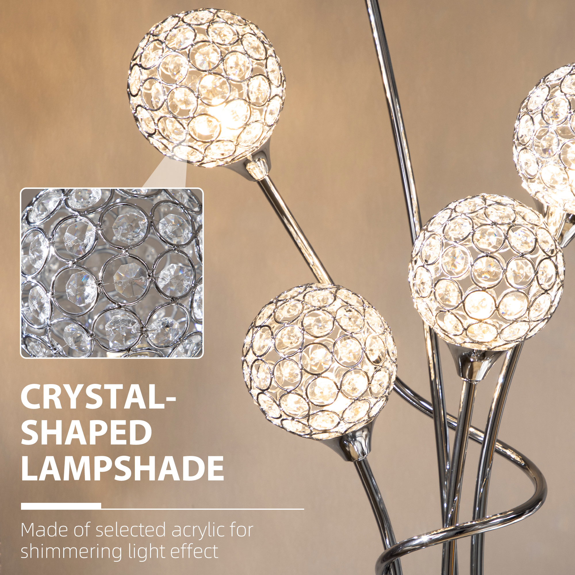 Aura of Decor Silver 5-Light Floor Lamp – Modern Standing Lamp – product detail 7