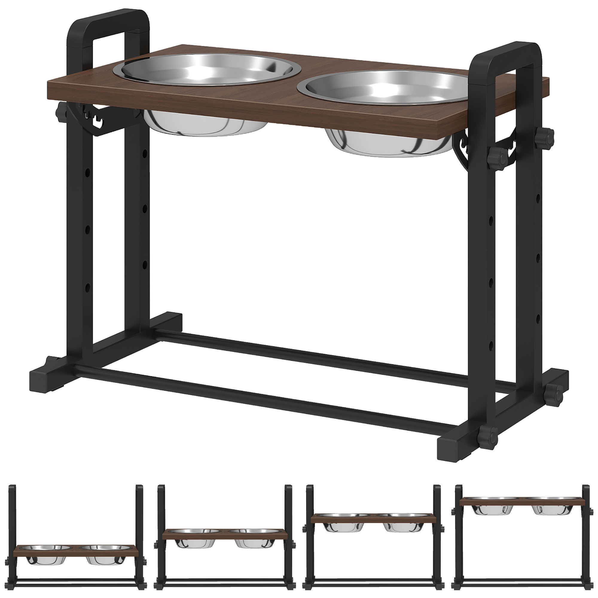 Raised Dog Bowls With Stand,4 Heights Adjustable Pet Feeder With 3 Adjustable Angles For Small,Medium & Large Breeds,Brown