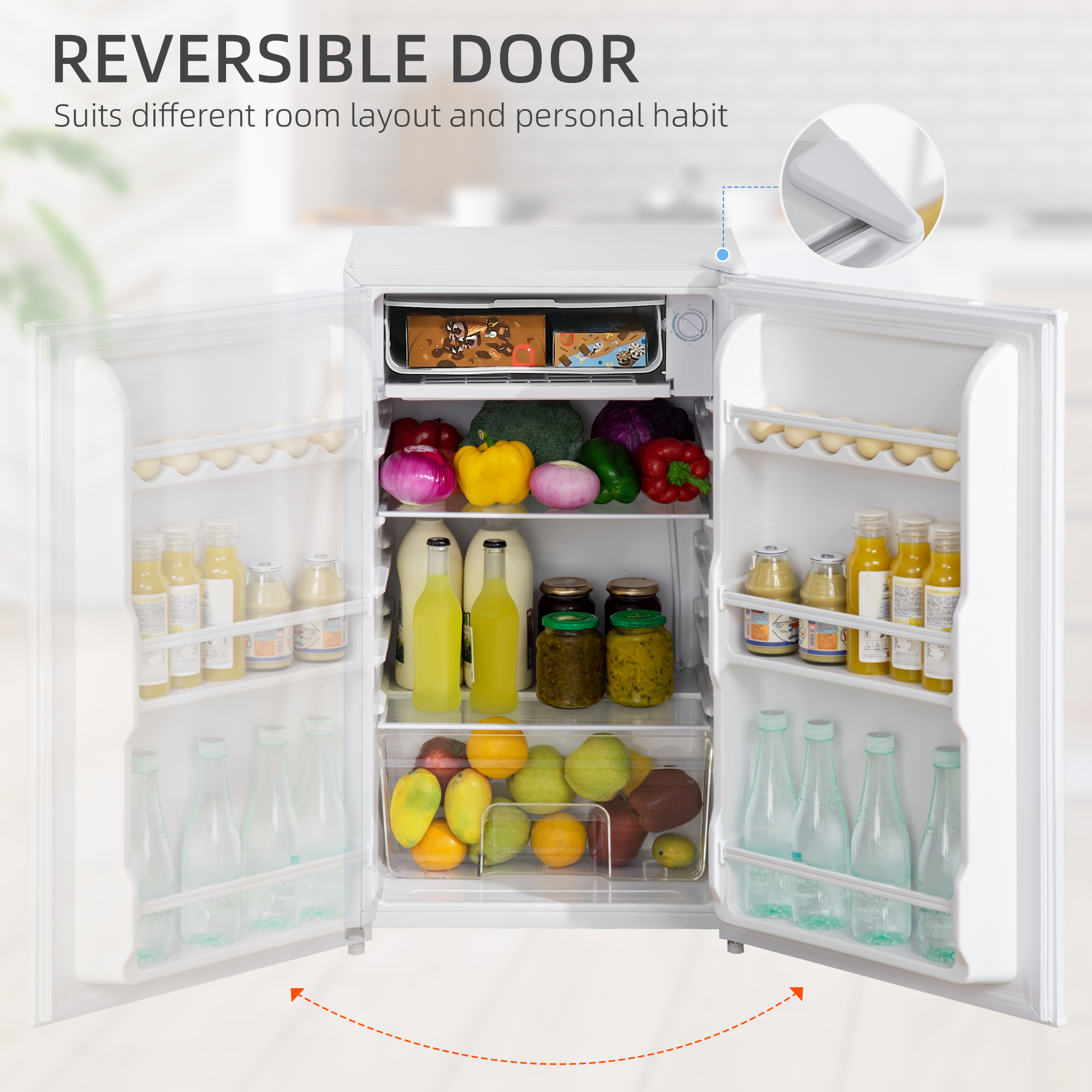 91L Small Fridge With Chiller Box Under Counter Reversible Door,Good — image 4