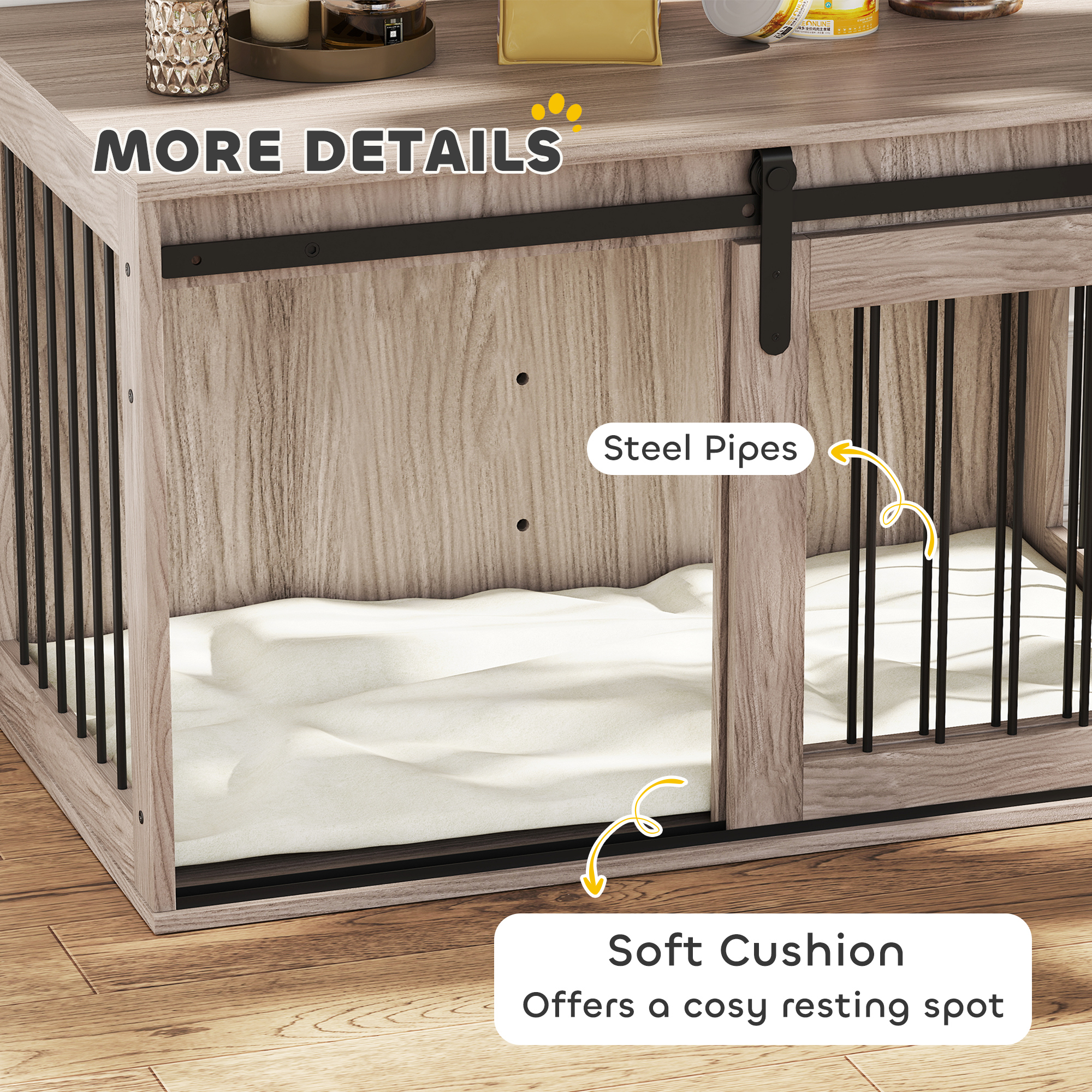 118cm Extra Large Dog - Walnut Brown-Dog Cage Furniture With Detachable Cushion, Suitable For Oversized Dogs detail photo 16