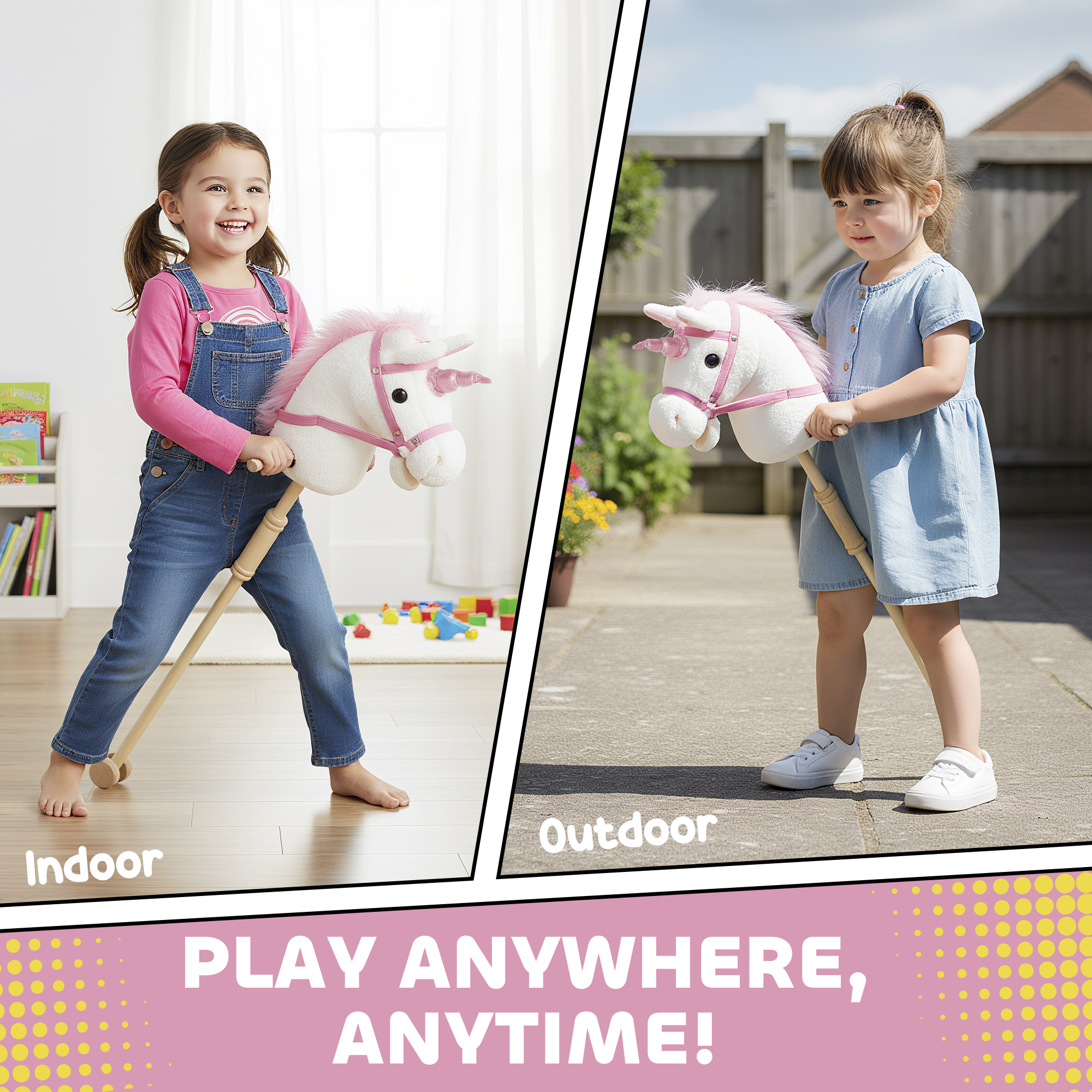 Unicorn Stick Horse With Wood Wheels,Real Pony Neighing And Galloping — image 2