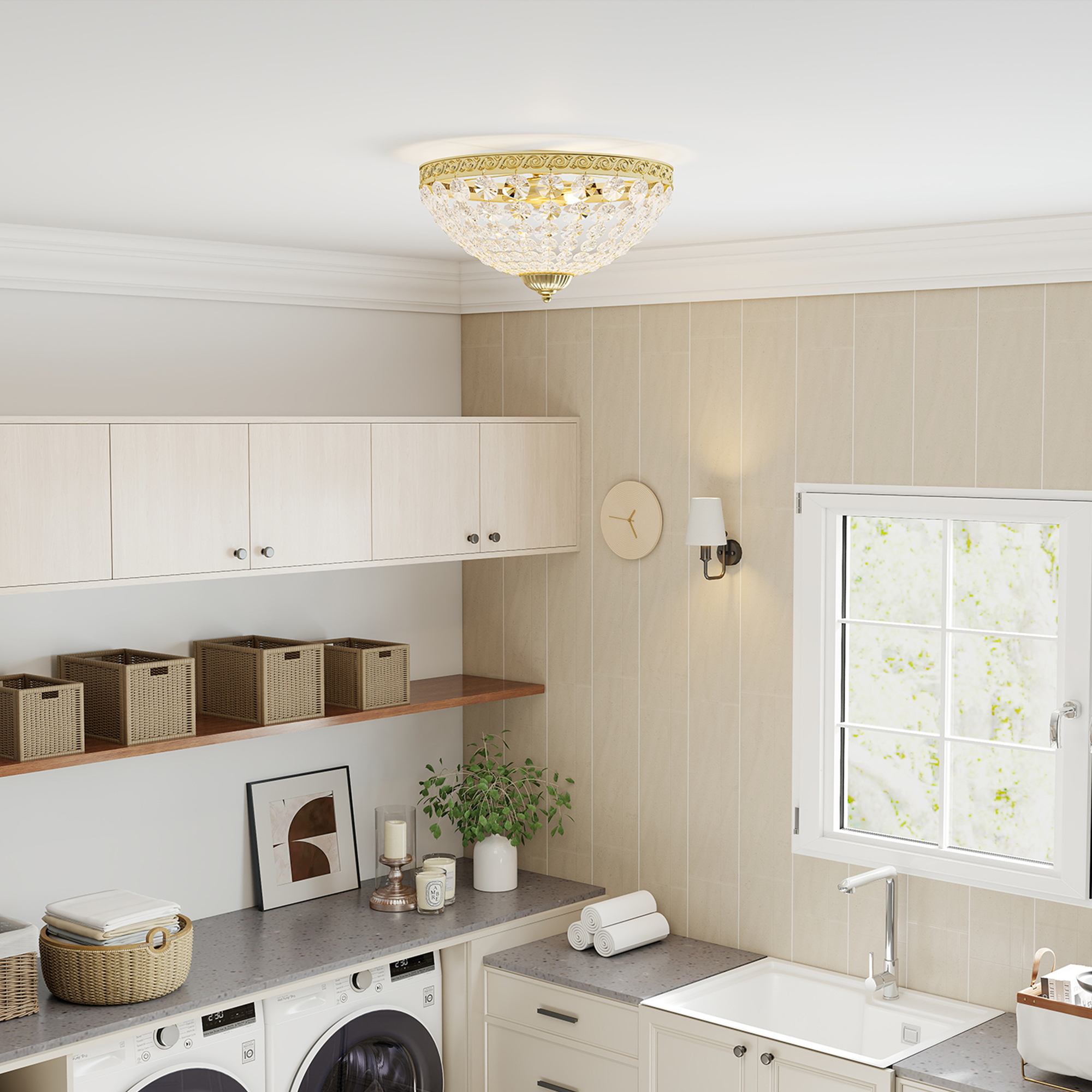 Crystal Chandelier Ceiling Light With 168 Octagonal Beads,Vintage 2-Light Flush — image 2