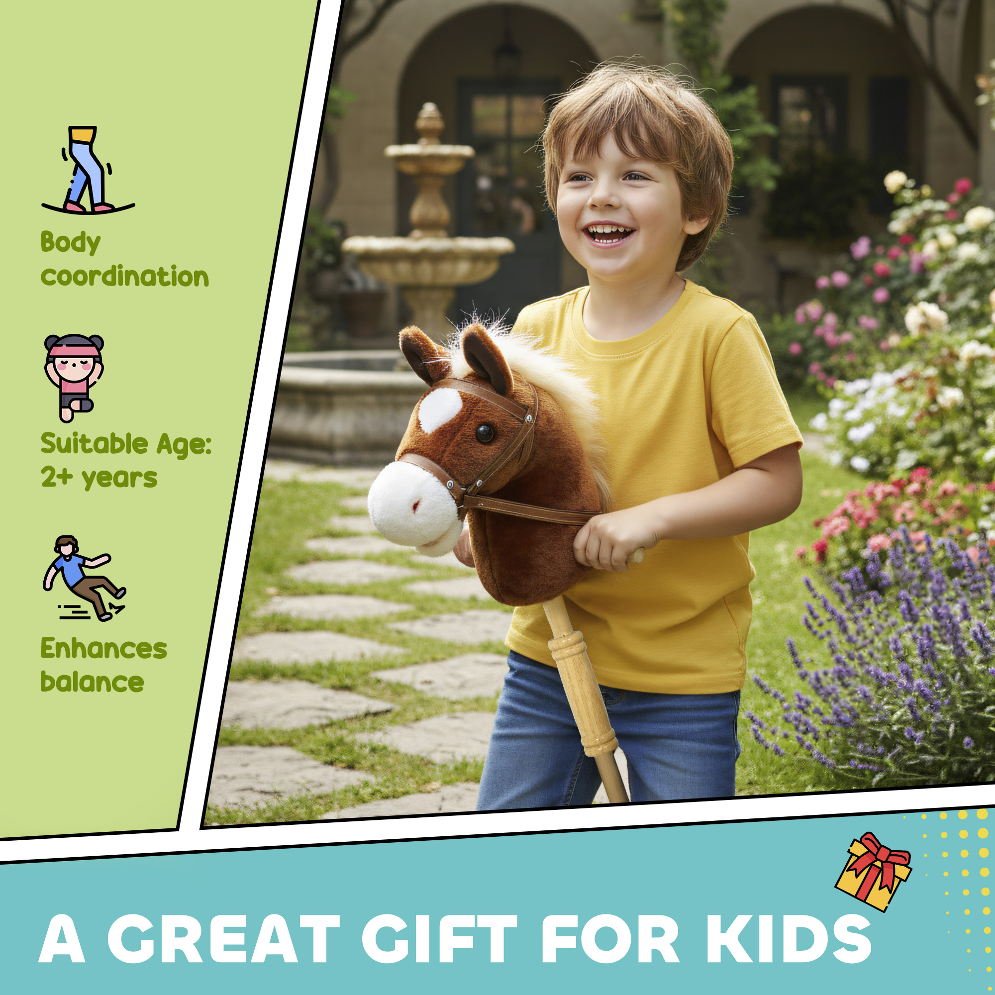 Stick Horse With Wood Wheels,Real Pony Neighing And Galloping Sounds,Grip — image 5