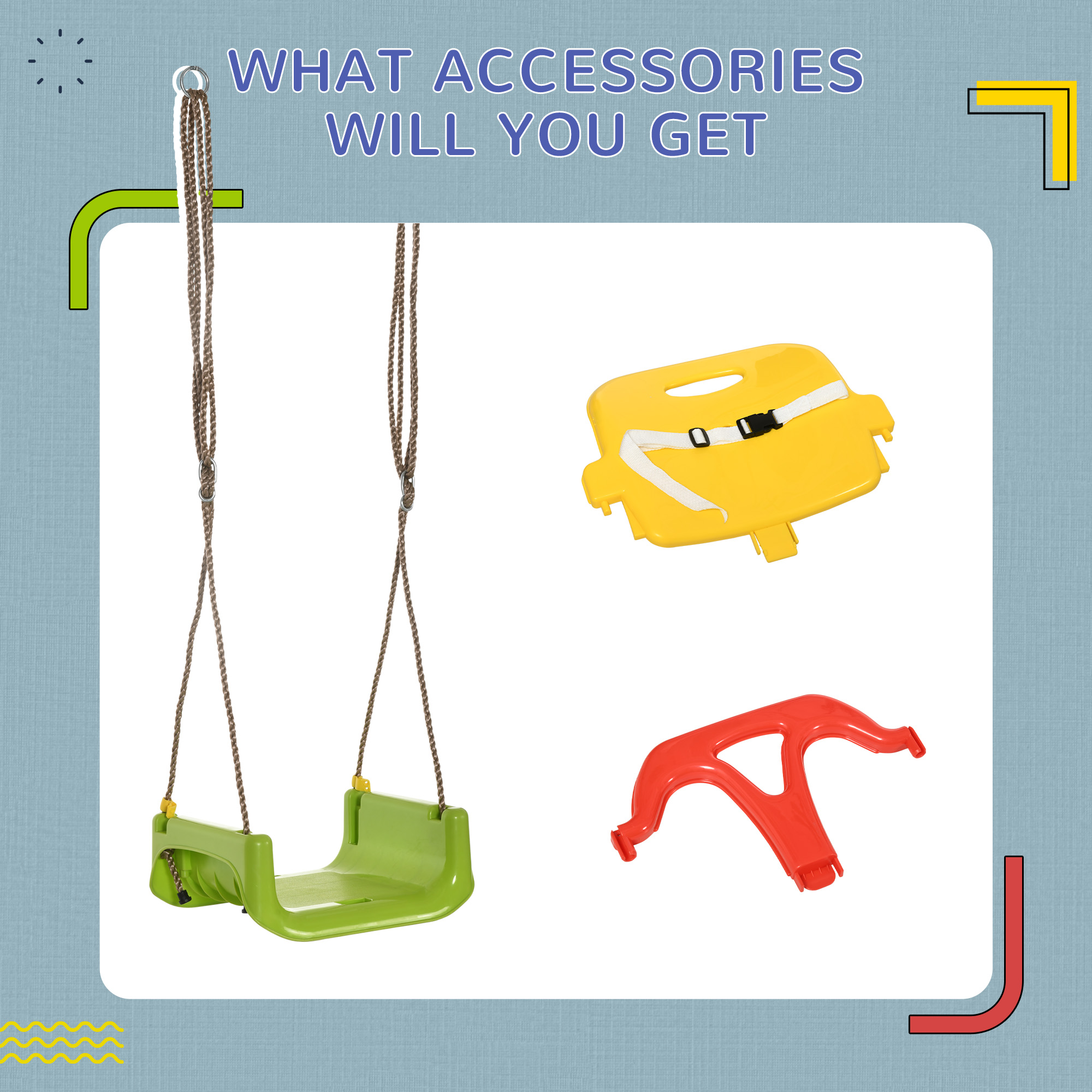 3 In 1 Detachable Kids Swing Seat With Safety Belt,Adjustable Rope — image 5
